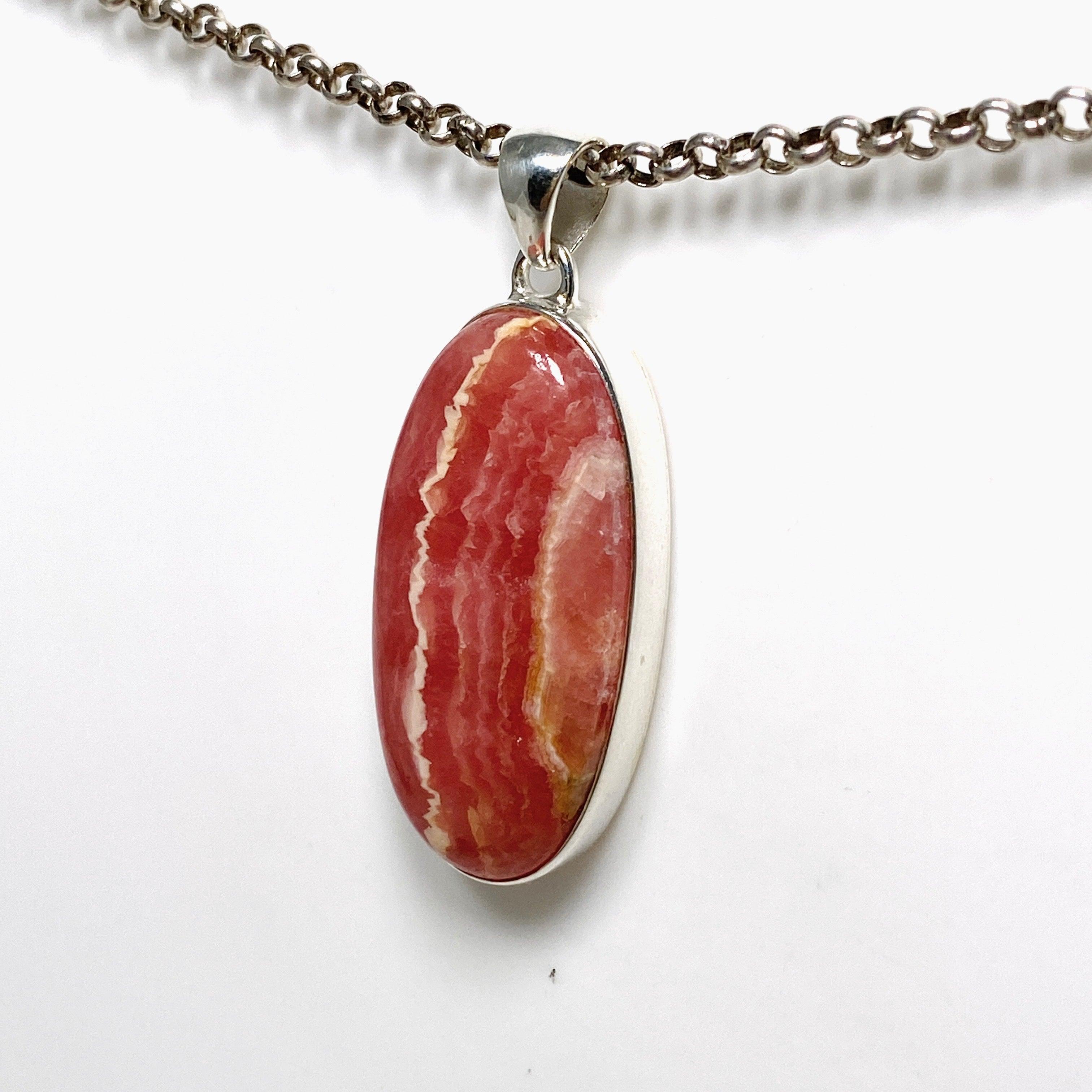 Natural Rhodochrosite Oval Pendant Necklace KPGJ4319 - Elegant Gemstone Jewelry for Women, Perfect for Gifts & Special Occasions
