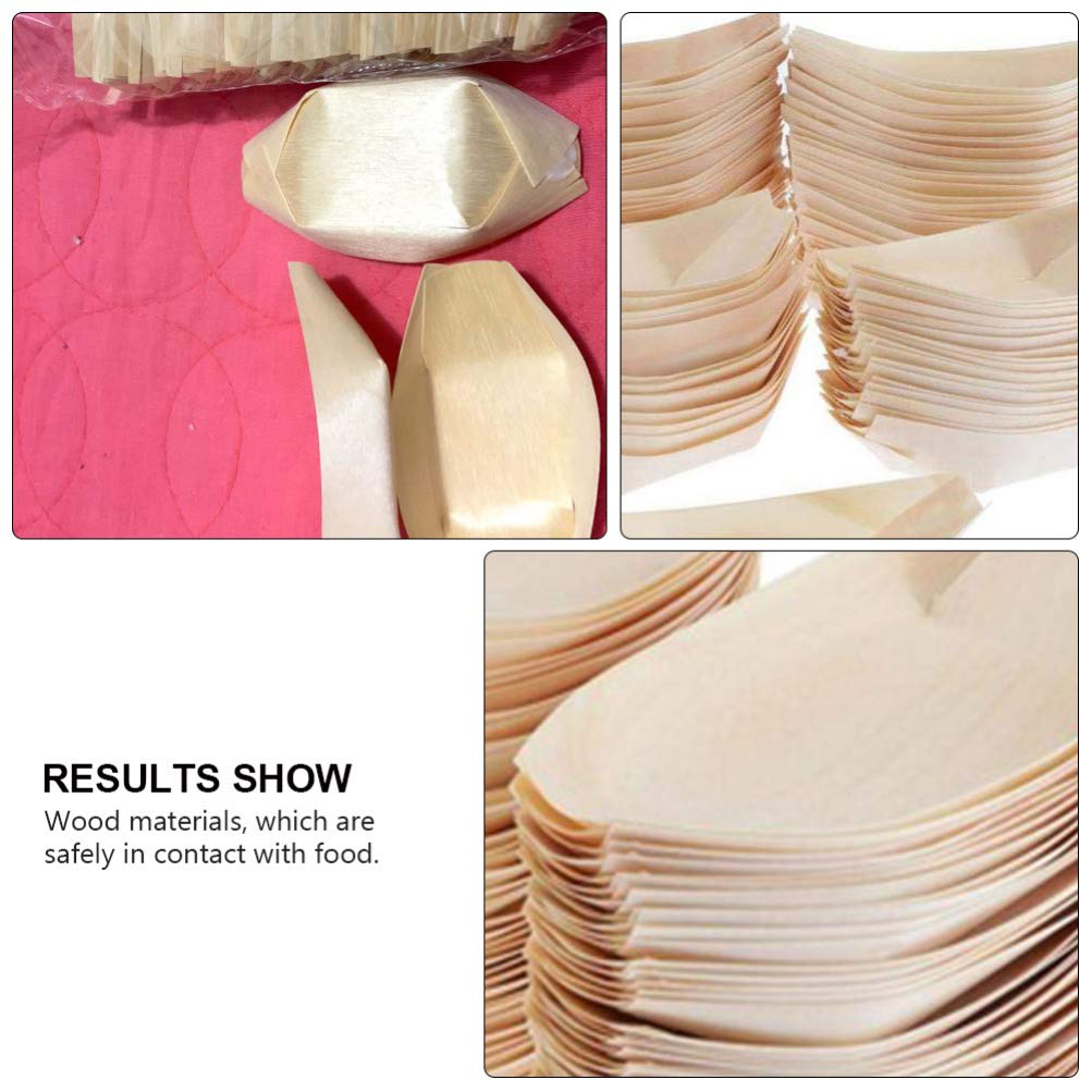 Hemoton 200 PCS Wooden Sushi Boats & Bowls for Charcuterie, Snacks, Desserts