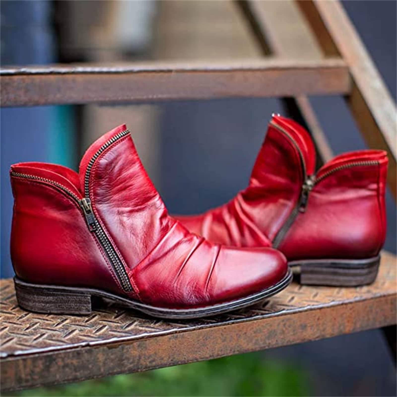 Lausiuoe Women's Ankle Booties - Low Heel Chunky Block Combat Boots with Slip-On Design | Casual & Dressy Cutout Boots for Everyday Wear, Office, and Night Out