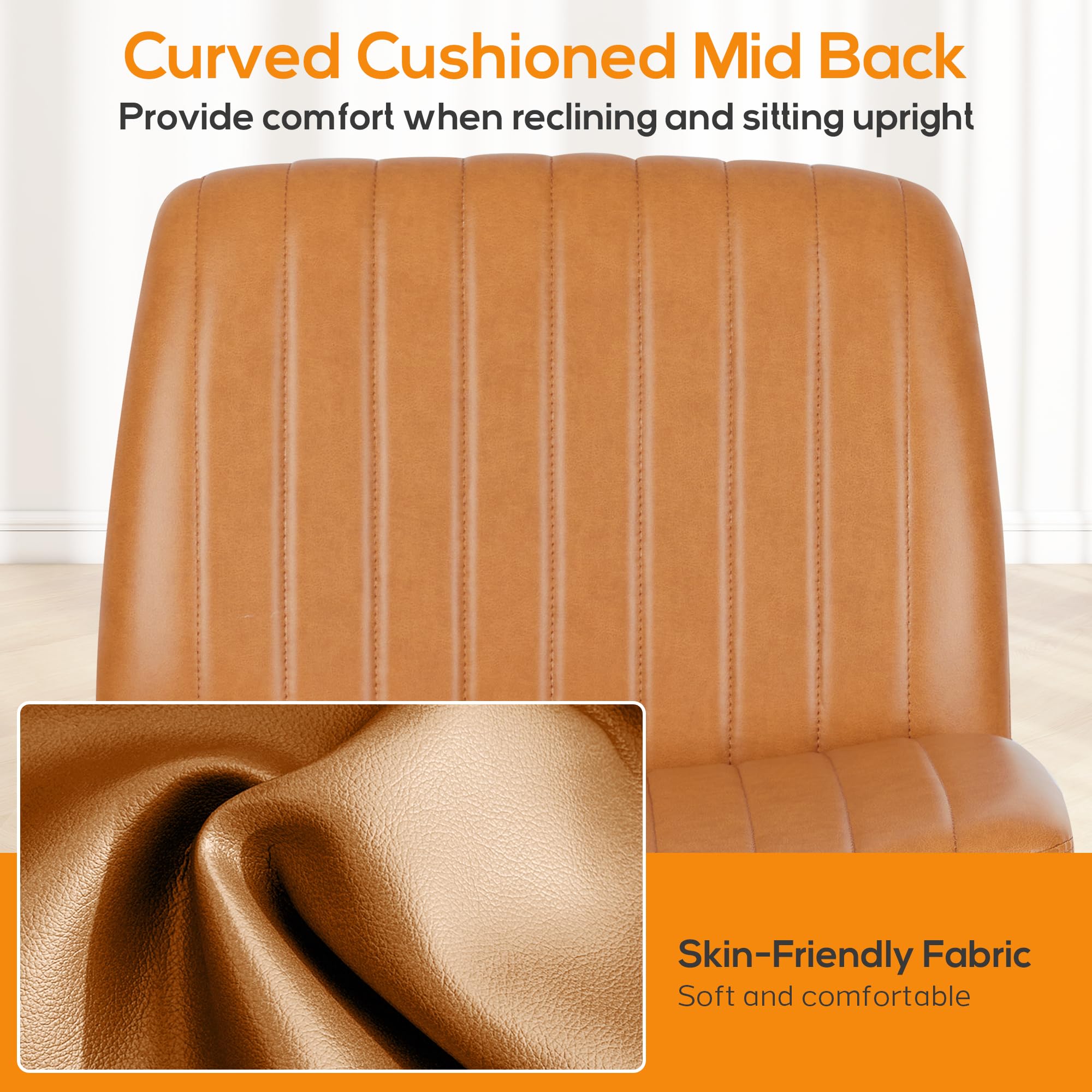 DUMOS Criss Cross Chair - Armless Office Desk Chair with Adjustable Height, No Wheels, Comfortable Task Seating for Home & Office - Perfect for Computer Work, Vanity Desk, and Study Areas