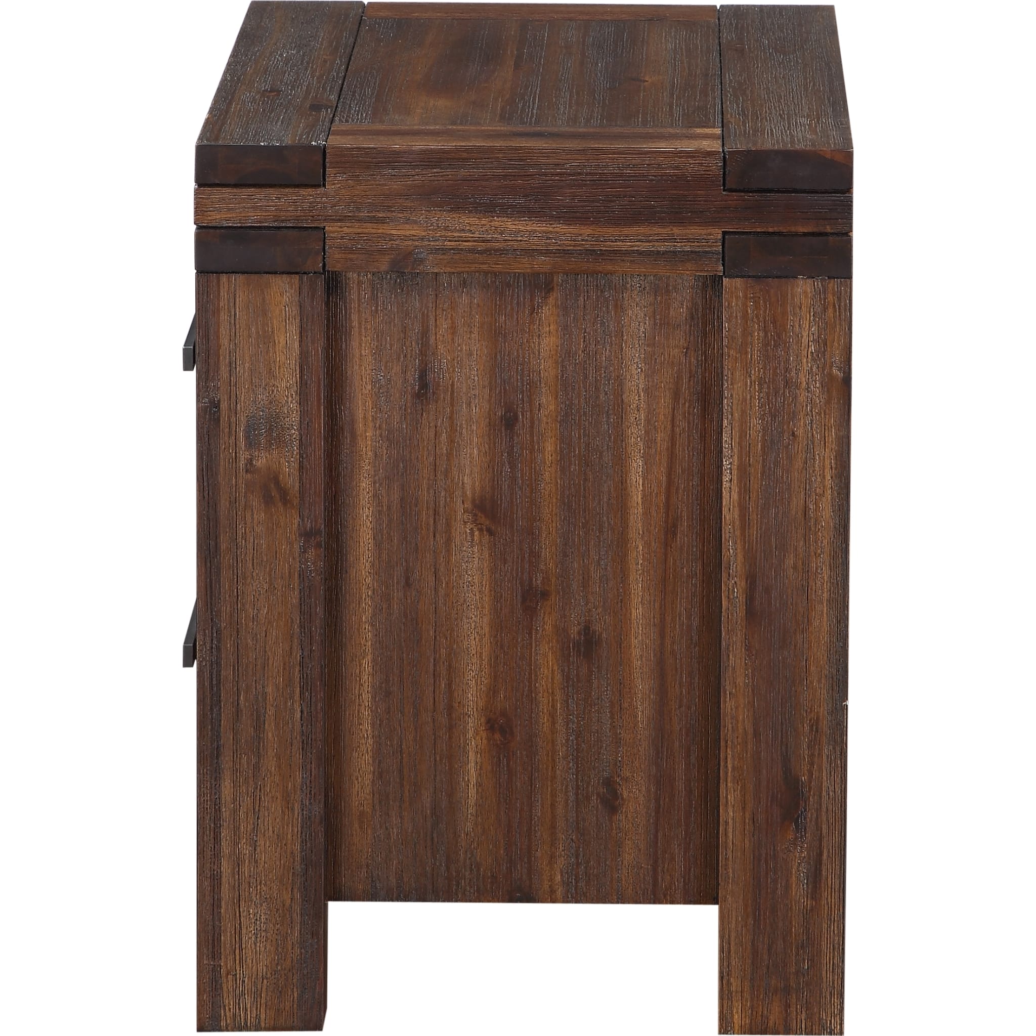 Solid Wood Nightstand with Two Drawers - Brick Brown Finish for Bedroom Furniture, Modern Side Table for Living Room or Guest Room