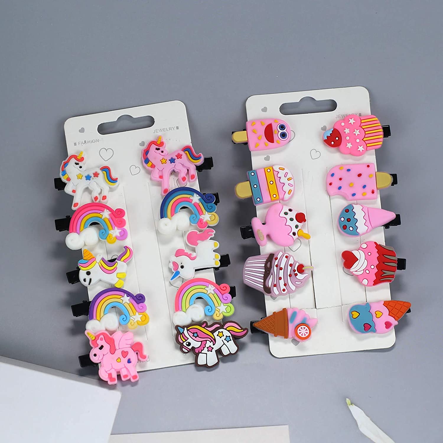 20pcs Rainbow Unicorn Ice Cream Cartoon Flower Hair Clips Set for Girls - Cute Toddler Barrettes Hair Accessories for Kids, Birthday Party Favors, School Gifts & Daily Hair Styling