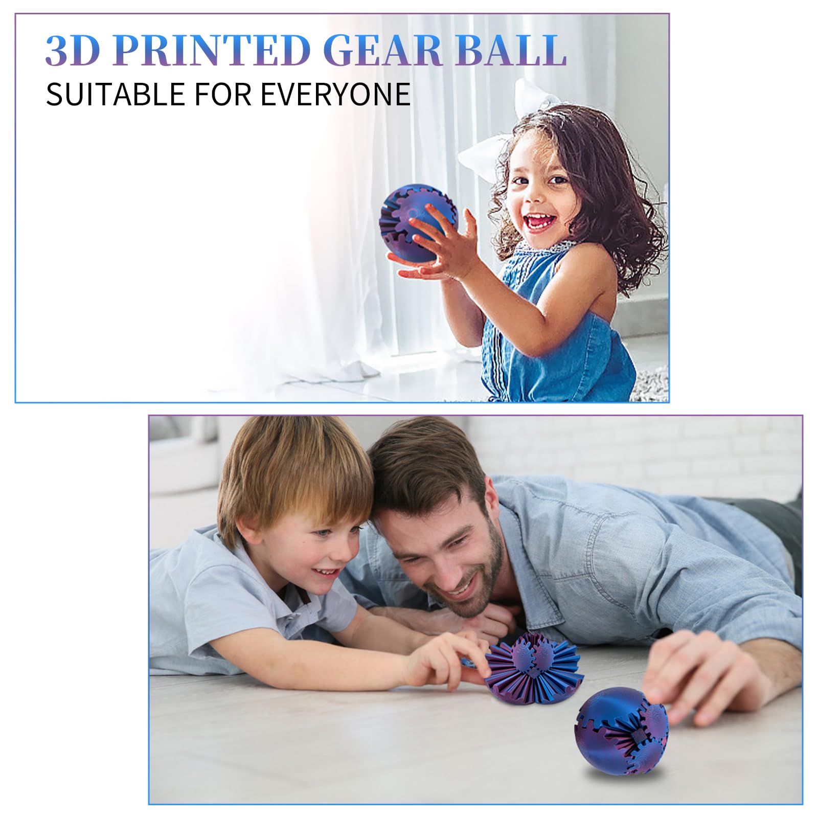 3D Printed Gear Ball Fidget Toy - Steampunk Whirling Stress Relief Sphere, Anti-Anxiety Relaxation Cube for Adults & Kids (Blue-Violet) - Perfect for Office, Travel & ADHD Focus Aid
