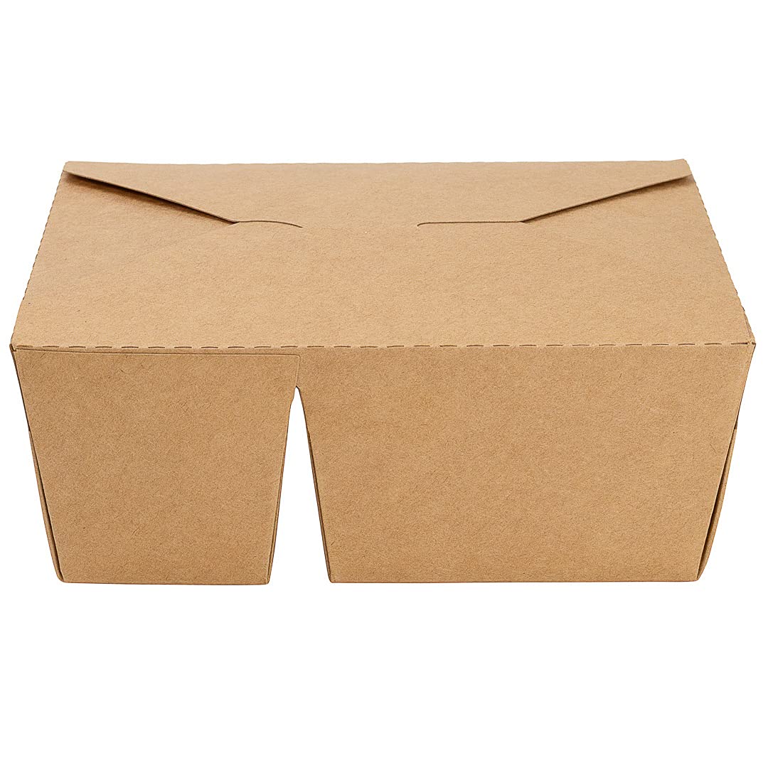 Eco-Friendly 47oz Kraft Paper Takeout Containers - 200 Pack 2-Compartment Greaseproof Food Boxes with Secure Tab-Lock | Ideal for Restaurants, Catering & Meal Prep | Safe for Hot/Cold Foods, Perfect for Takeout, Delivery & Leftovers