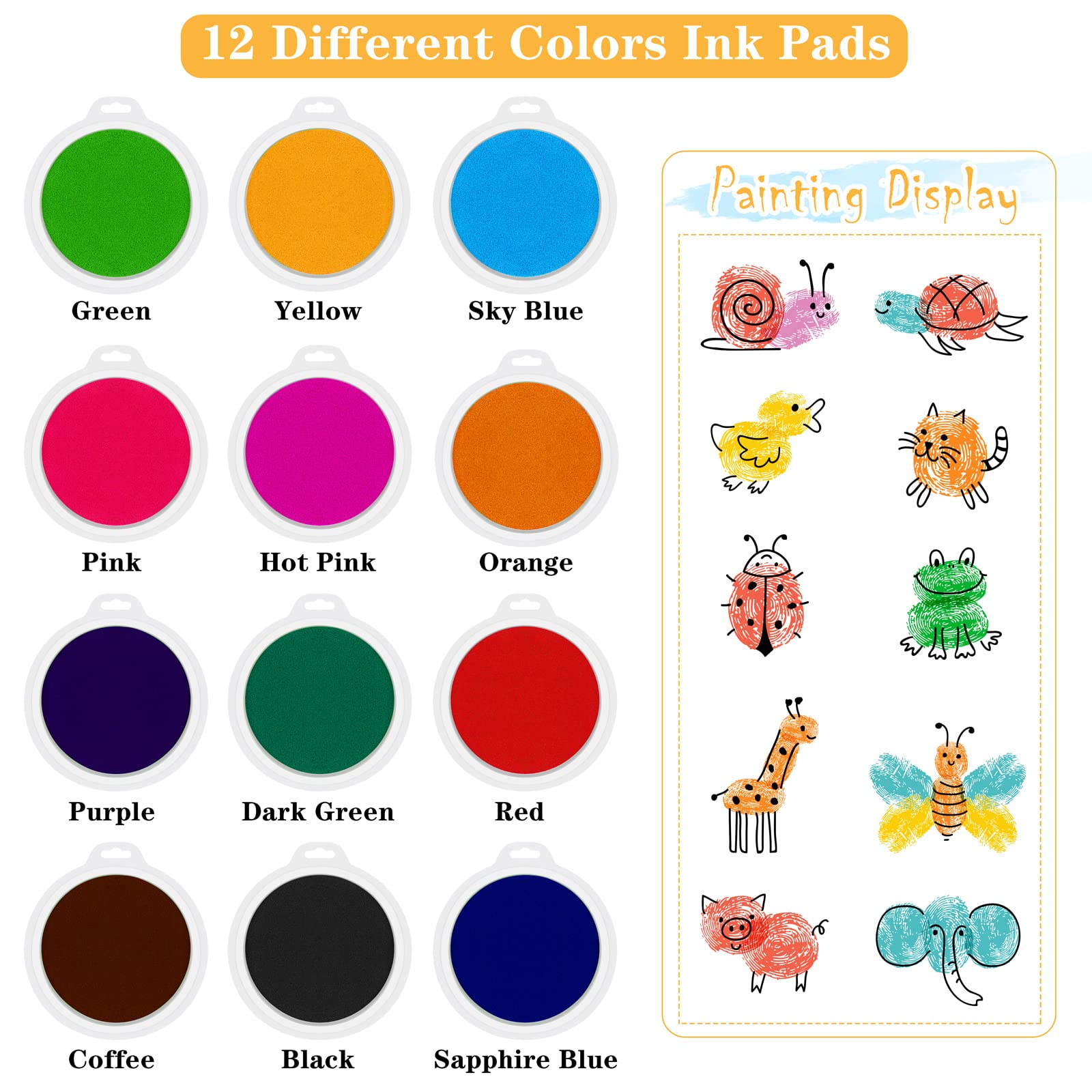 12 Pack Large Round Craft Ink Pad - 12 Colors Rainbow Washable Ink for DIY Fingerprint Art, Card Making, Scrapbooking & Rubber Stamps | Perfect for Kids Crafts, School Projects & Creative Partner Activities