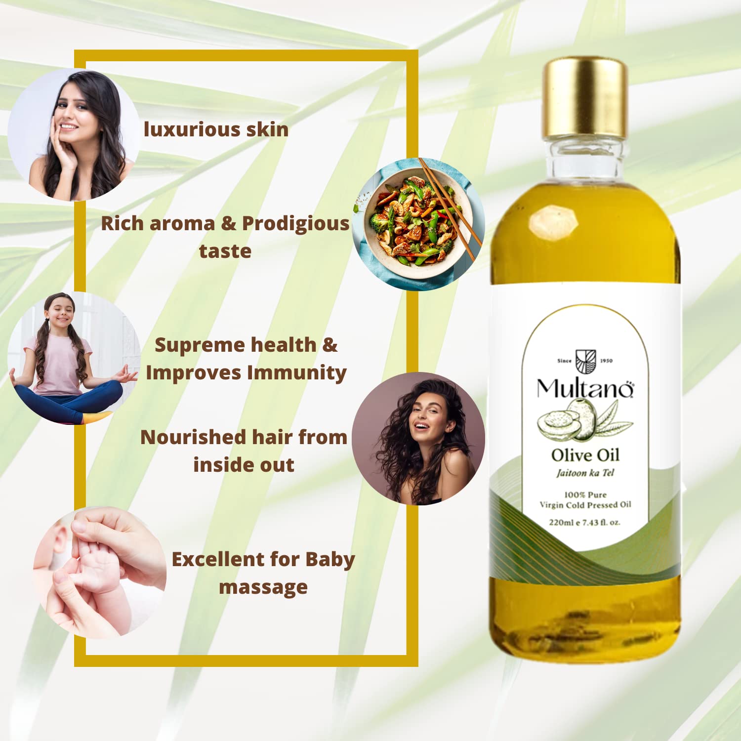 Premium Cold Pressed Extra Virgin Olive Oil - 100% Pure Jaitoon Ka Tel for Hair, Skin & Body Care - 100ml (Pack of 2) - Ideal for Cooking, Salad Dressing & Natural Beauty Treatments