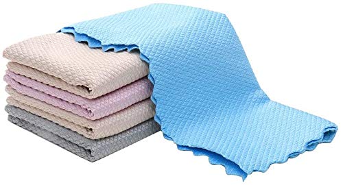 Hirundo Microfiber Dish Cloth Set of 5 - Wave Pattern Fish Scale Design for Superior Scrubbing & Polishing - Perfect for Kitchen Cleaning, Dishes, Glassware & Car Detailing
