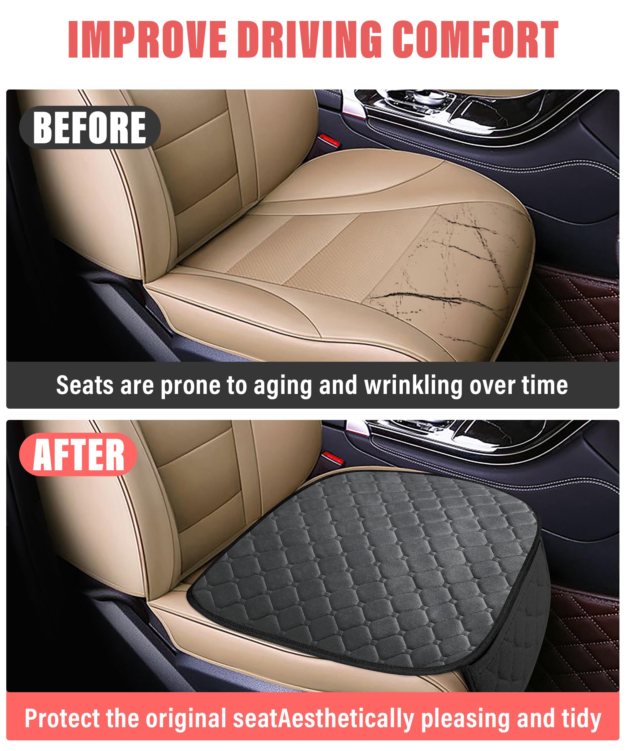 Premium Zlirfy Car Seat Covers - Universal Comfort Cushion & Protective Mat for Cars, SUVs, Trucks (Black, 2-Piece Set) | Waterproof & Non-Slip Design for Long Drives, Commuting & Road Trips