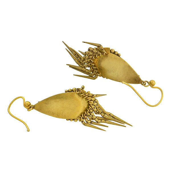 Victorian Style 15kt Gold Pearl Enamel Starburst Dangle Earrings with Foxtail Fringe - Elegant Vintage Jewelry for Evening Parties, Weddings & Special Occasions
