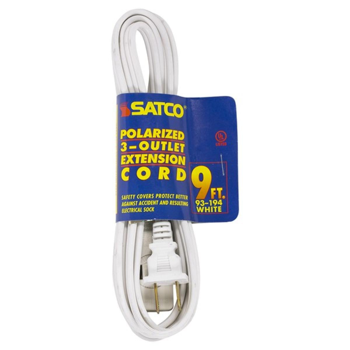 16/2 Gauge SPT 9 ft. Extension Cord with 3 Outlets - 2 Prong, White - Perfect for Home, Office, and Outdoor Use