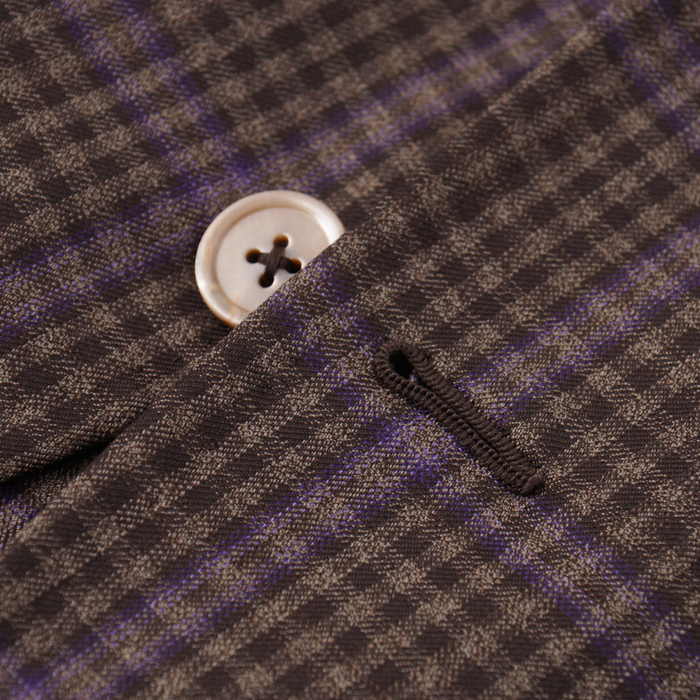 Isaia Brown and Violet Check 140s Wool Sport Coat for Men - Premium Italian Tailored Blazer for Business, Weddings & Formal Occasions