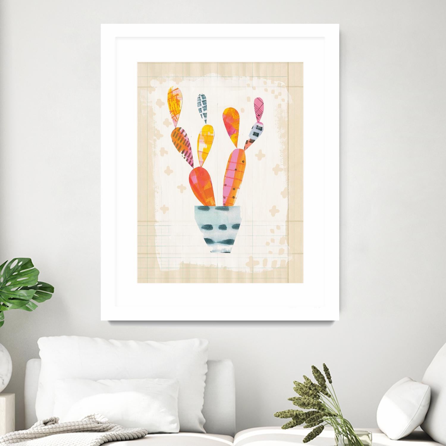 Collage Cactus II Wall Art - Abstract Botanical Print on Graph Paper - Perfect for Home Office Decor & Modern Living Room Aesthetics