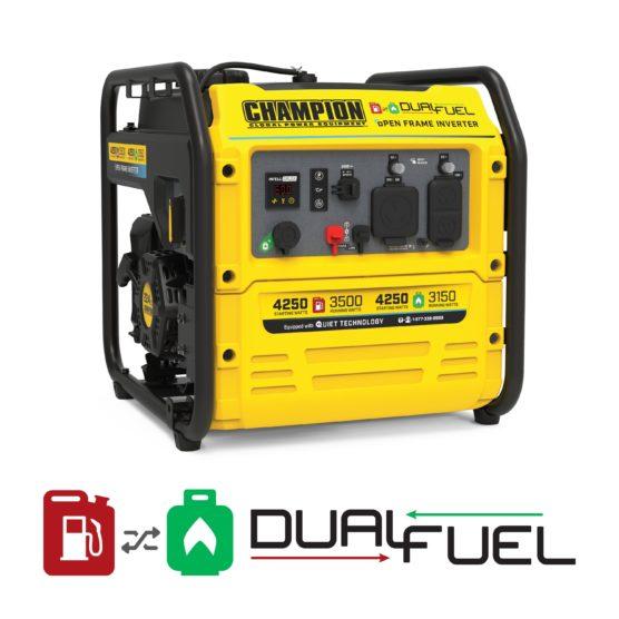 Champion 3500W/4250W Dual Fuel Inverter Generator - Portable Open Frame Design for Camping, RV & Emergency Power Backup