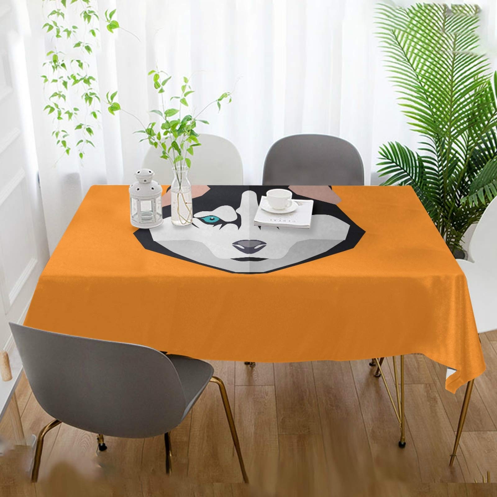 Husky Dog Print Orange Rectangle Washable Spill-Proof Tablecloth - Durable Kitchen Dining Table Cover for Indoor & Outdoor Use - Perfect for Parties, Picnics & Daily Dining