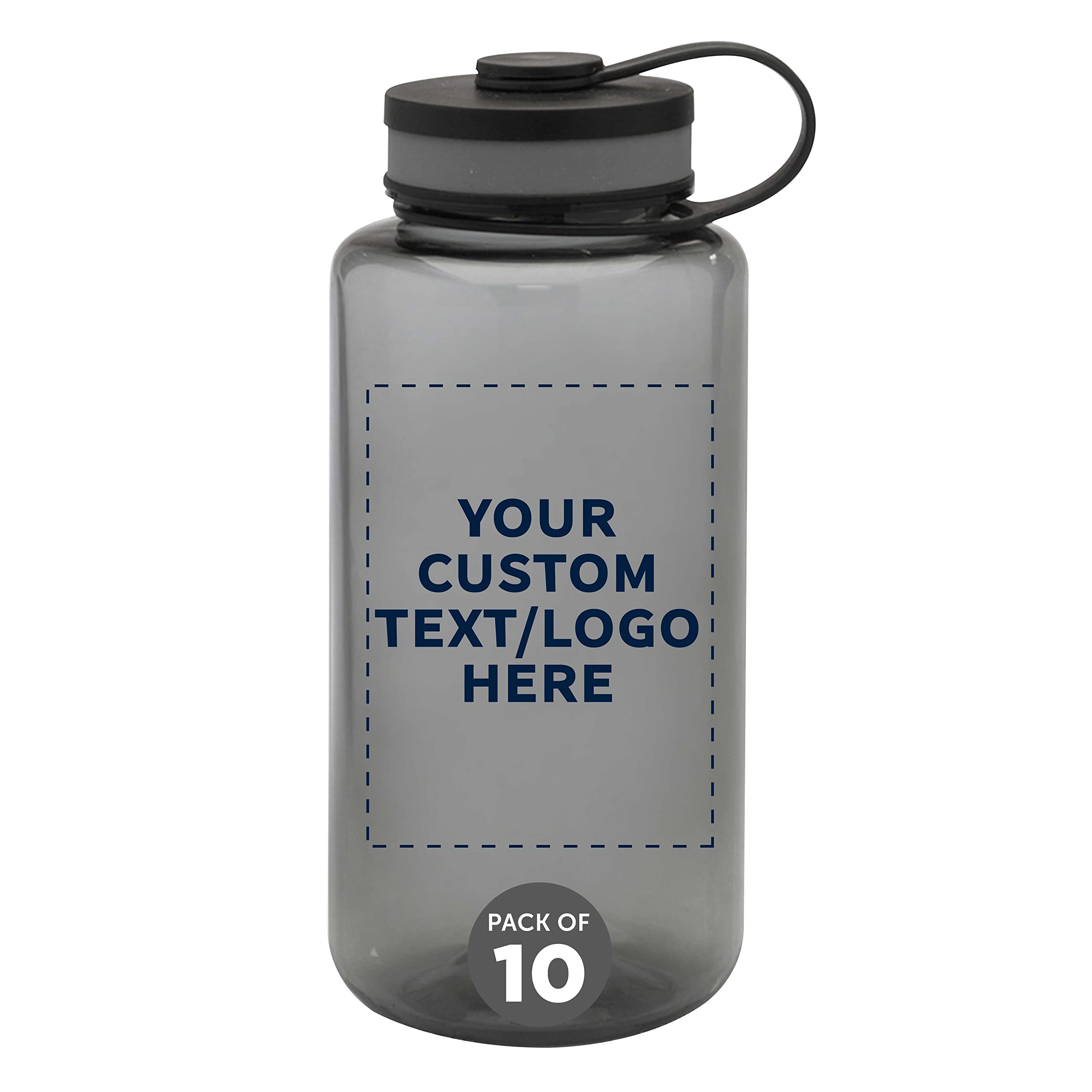 Custom 38oz Plastic Sports Water Bottles with Flip Lid - Bulk Pack of 10 Personalized Bottles for Gym, Hiking & Outdoor Activities - Durable Leak-Proof Design for Sports, Camping, School & Travel - Smoke Color