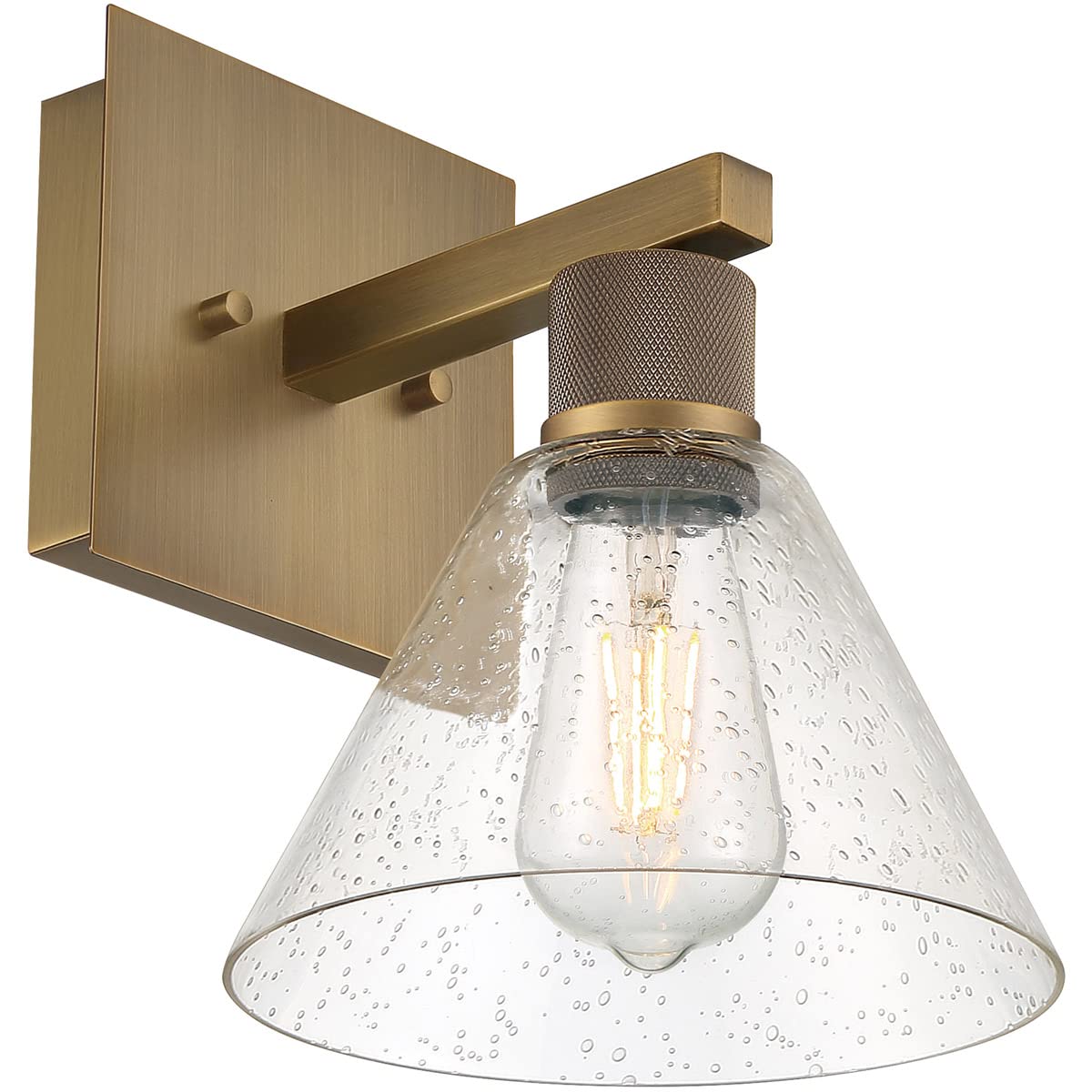 Access Lighting Port Nine Martini LED Wall Sconce - Antique Brushed Brass with Seeded Glass - Dimmable & Replaceable LED - Perfect for Dining Room, Bedroom, or Hallway Lighting