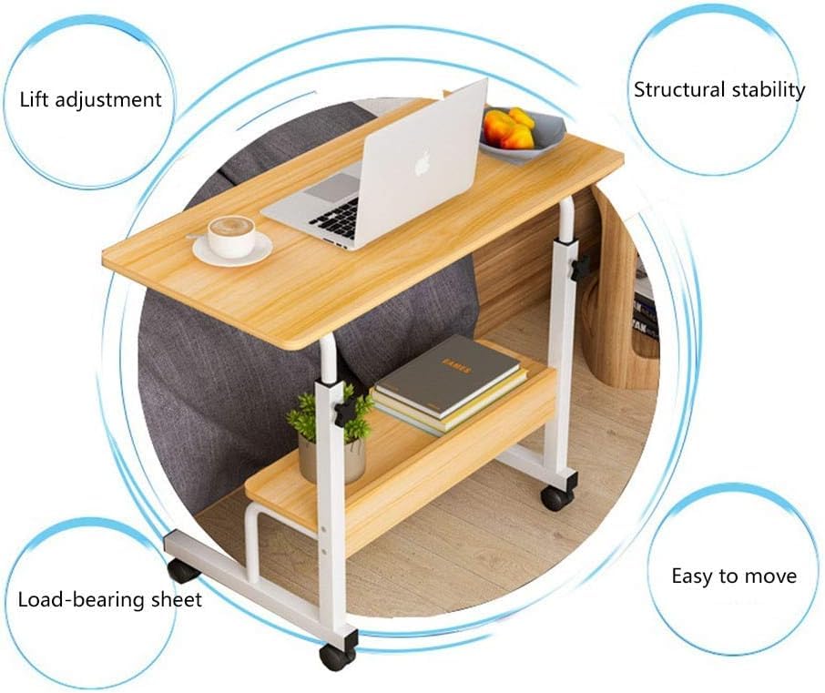 Adjustable Overbed Table with Wheels - Steel Frame Mobile Standing Desk for Laptop, Books & Meals - Perfect for Hospital, Bedside, Office & Home Use