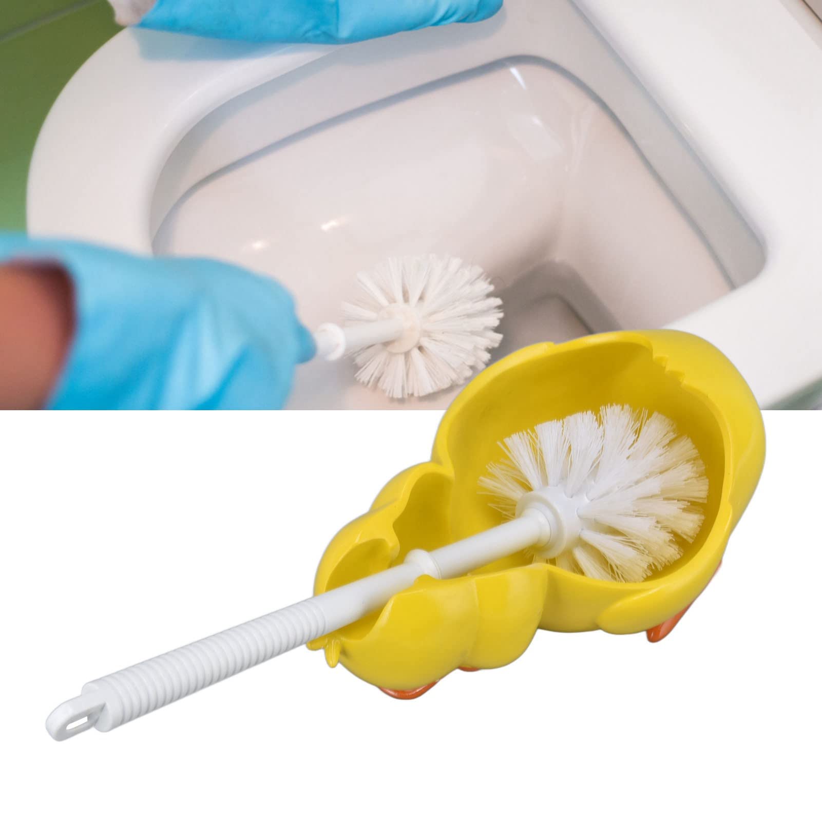 **Yellow Duck Silicone Toilet Brush with Holder - Flexible Wall Mounted Bathroom Cleaning Tool for Deep Cleaning Corners & Crevices - Ideal for Small Bathrooms, RVs & Tight Spaces**
