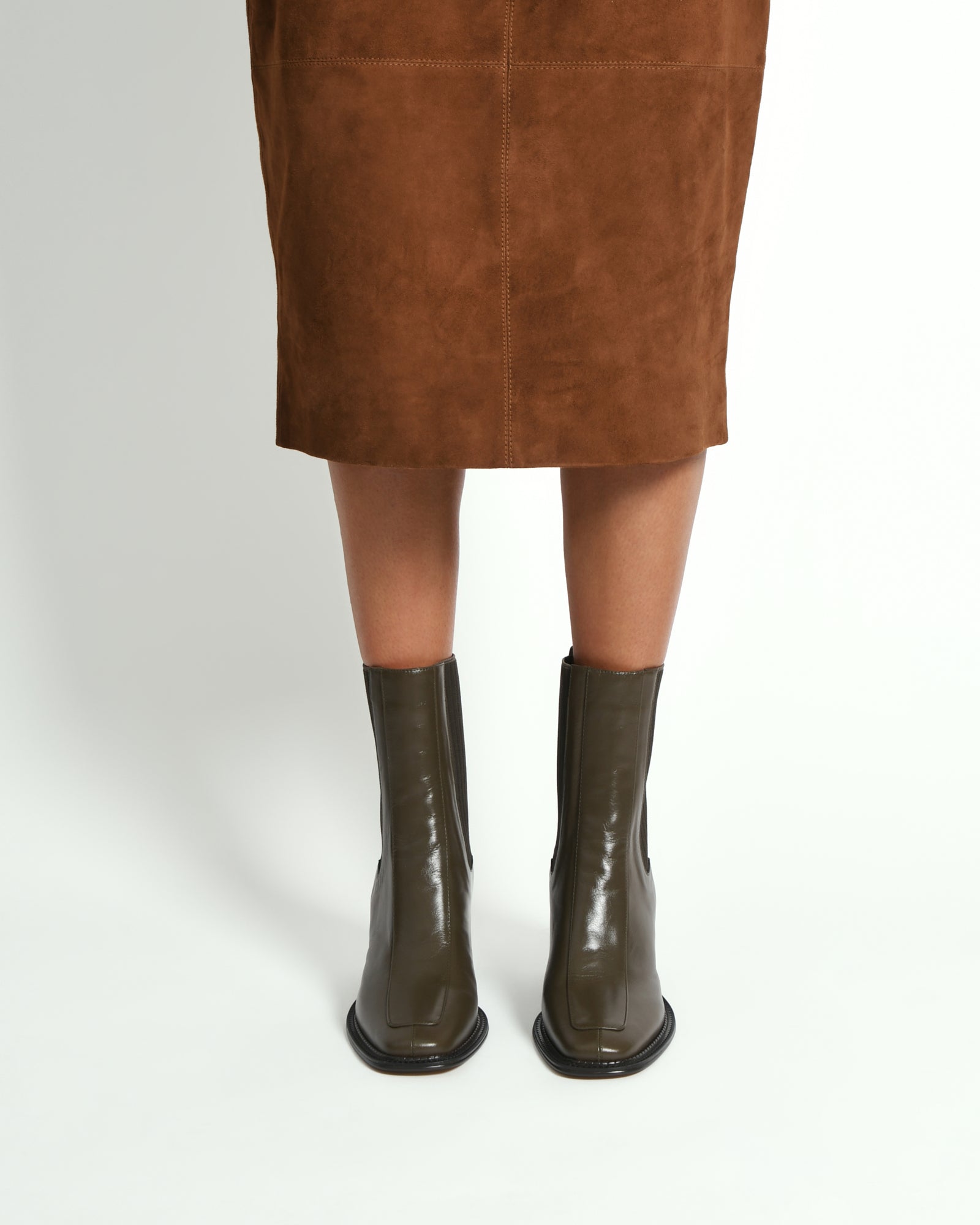 DEVINA Women's Mid Ankle Boots - Dark Olive Leather, Comfortable & Stylish for Fall/Winter, Perfect for Office, Casual Outfits & Outdoor Walking