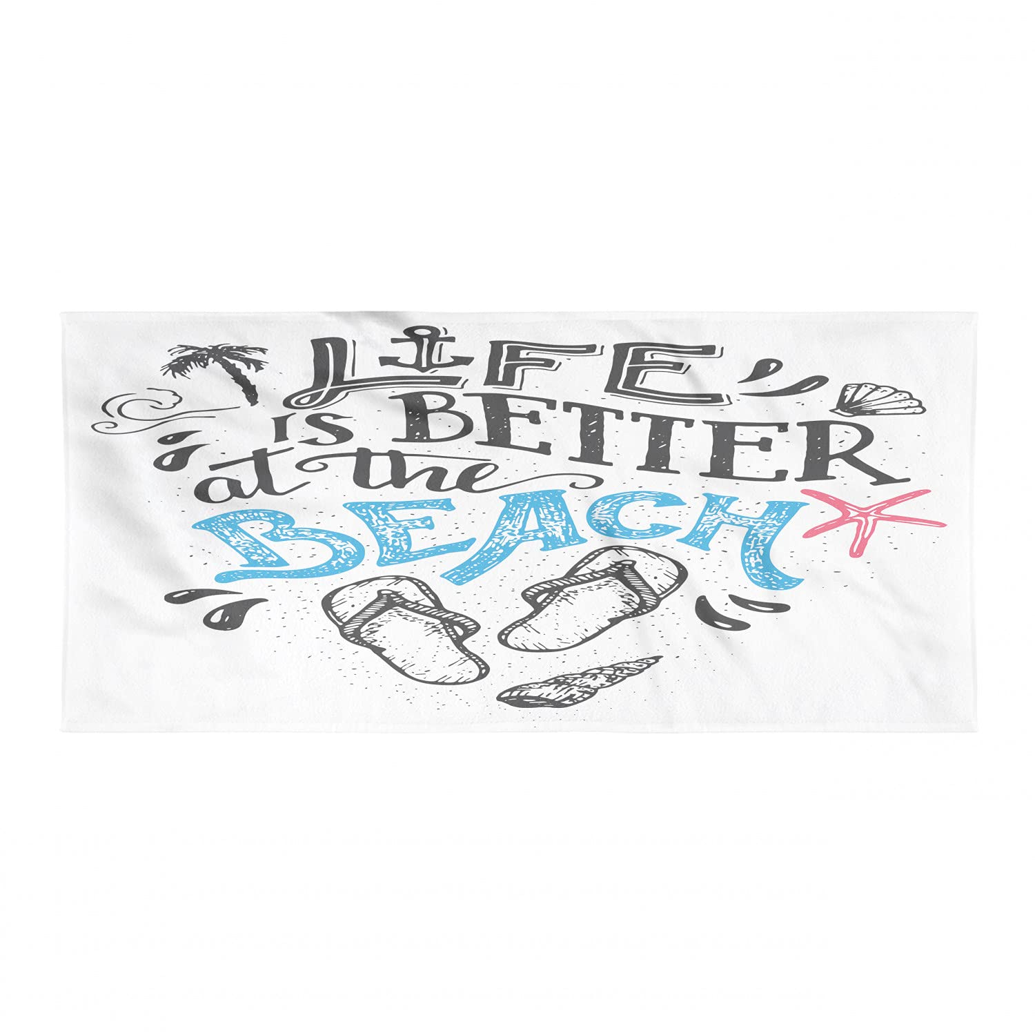**Ambesonne Quick-Dry Microfiber Hiking Towel - Lightweight & Soft for Camping, Backpacking, Beach & Sports - Life is Better at The Beach Design with Flip Flop Lettering - Magenta Azure Blue - Perfect for Outdoor Adventures, Travel & Gym**