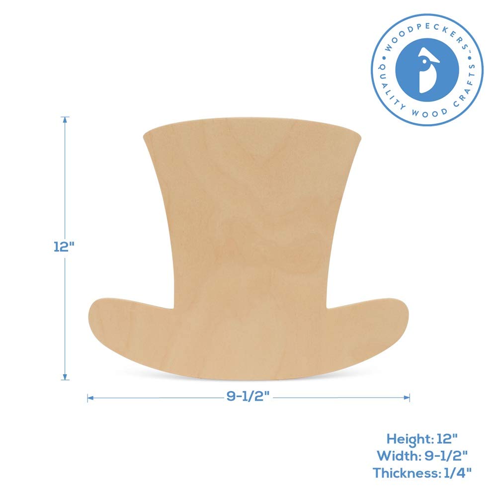 St. Patrick's Day Wooden Leprechaun Hat Cutouts - 12 Inch Unfinished Wood Top Hat Decorations - Pack of 6 DIY Craft Supplies for Party, Home & Bar Decor - by Woodpeckers