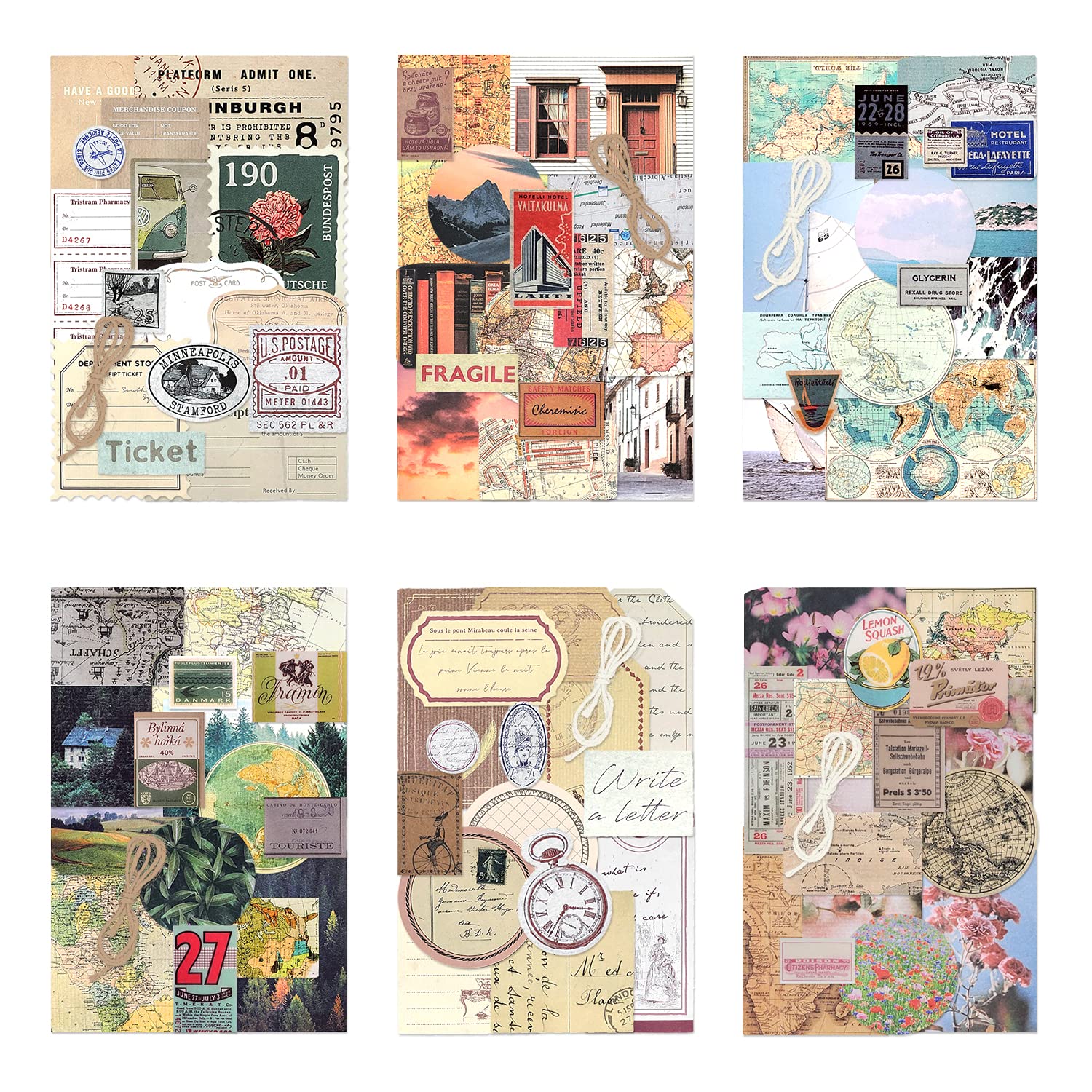 Vintage Patterned Scrapbook Paper with Washi Sticker - Decorative Kraft Paper for Card Making, Collage Art, DIY Crafts - Single-Sided Printed in Various Shapes & Small Sizes (Adventure Theme) - Perfect for Journals, Gift Wrapping & Home Decor