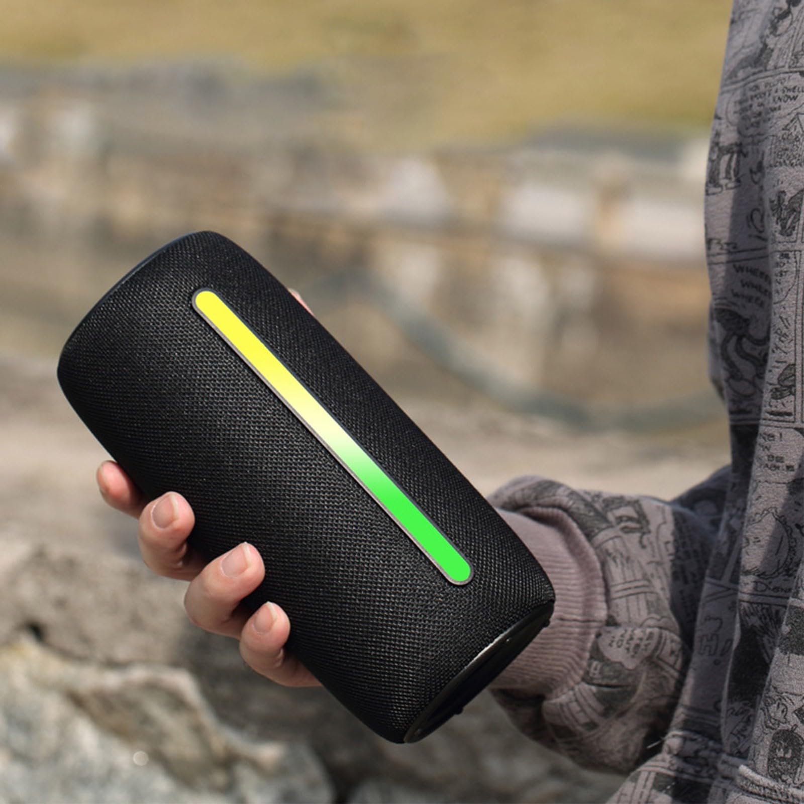 Bluetooth 5.3 Wireless Speaker with RGB Lights - Portable Outdoor Speaker with Long Battery Life, Stereo Pairing & Mini Bluetooth Audio (Black) | Perfect for Camping, Beach Parties & Home Use
