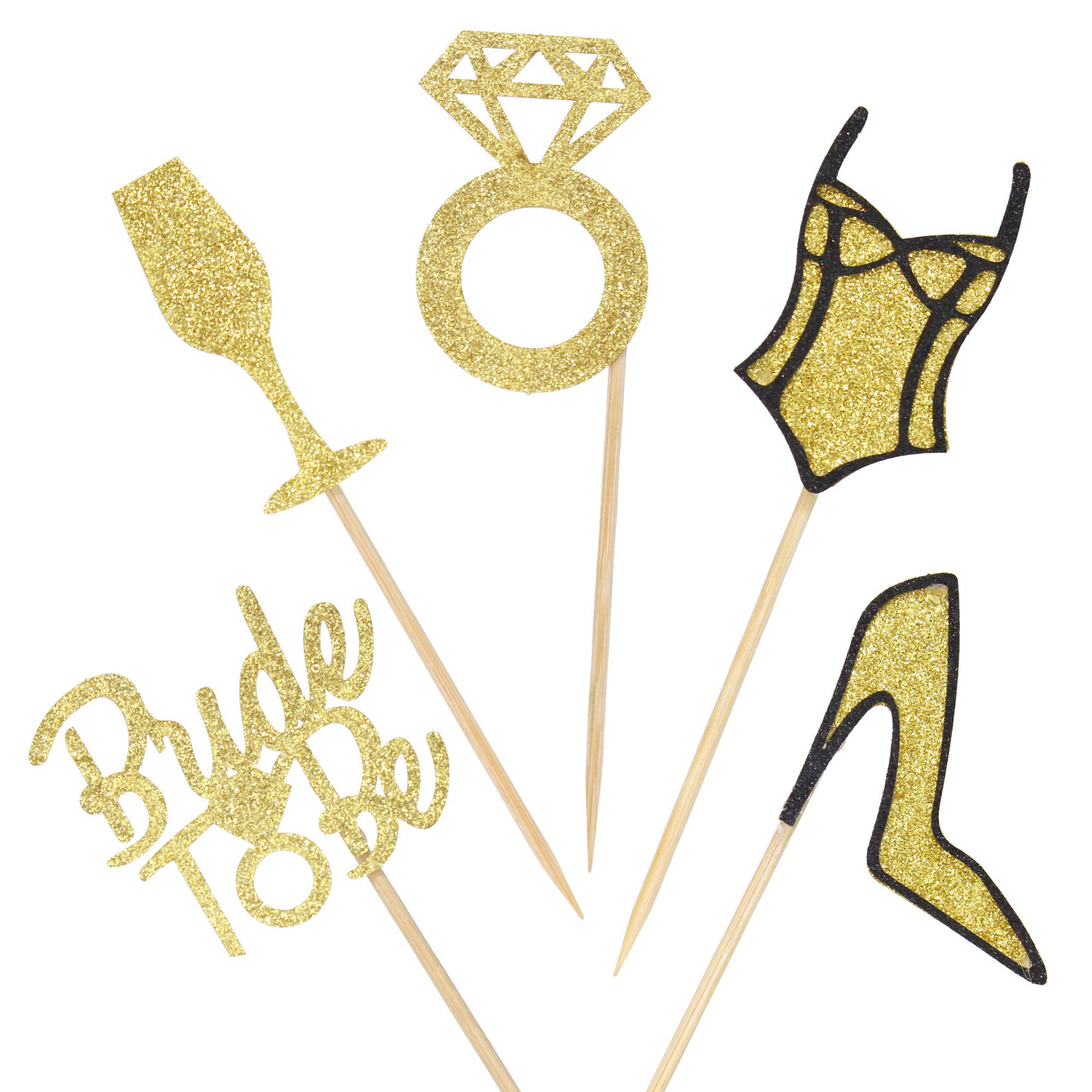 Ercadio 20-Pack Gold Glitter High Heel Underpants Ring Cupcake Toppers - Bride to Be Bachelorette Party Wedding Decorations for Bridal Shower, Hen Party & Wedding Cake Decor