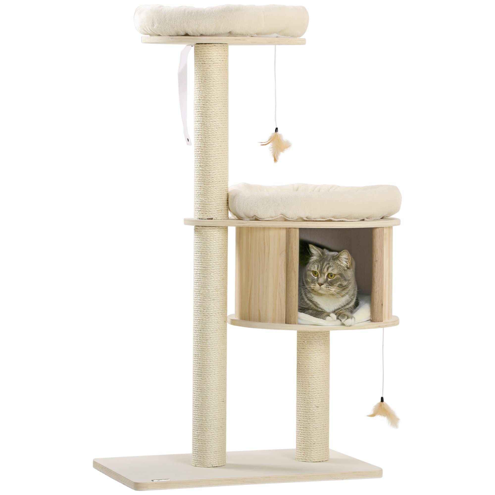 Premium 3-Level Cat Tree with Scratching Posts, Cozy Bed & Condo - Multi-Kitten Cat Tower with Playful Badminton Toys for Indoor Cats | Perfect for Play, Climbing & Relaxation in Home or Apartment
