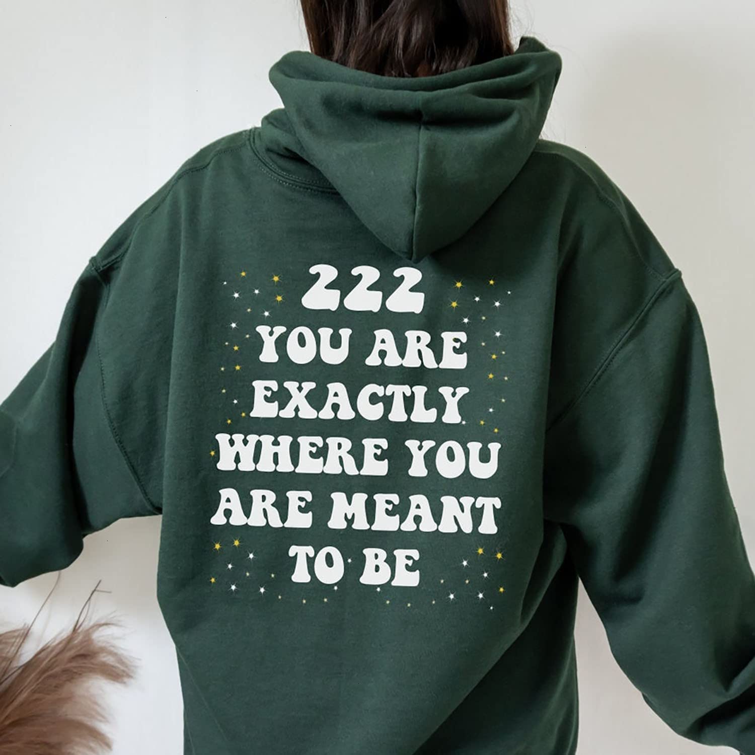 222 Angel Number Hoodie - Personalized Trendy Sweatshirt with Inspirational Words on Back - Positive Vibes Unisex Hoodie for Spiritual Awakening & Daily Motivation