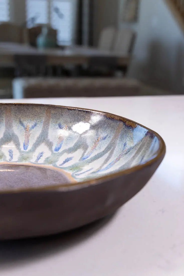 XL Dark Brown Stoneware Peacock Serving Bowl - Large Decorative Bowl for Entertaining, Dining, and Kitchen Decor (Big Bowl Series) | Perfect for Salads, Pasta, Fruit, and Party Serving