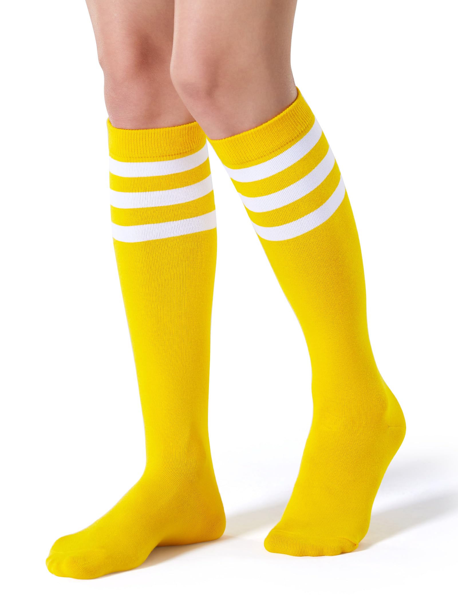FITRELL Women's Knee High Athletic Socks - Breathable Sports & Casual Striped Tube Socks (1-4 Pack) for Running, Hiking, Yoga & Everyday Wear