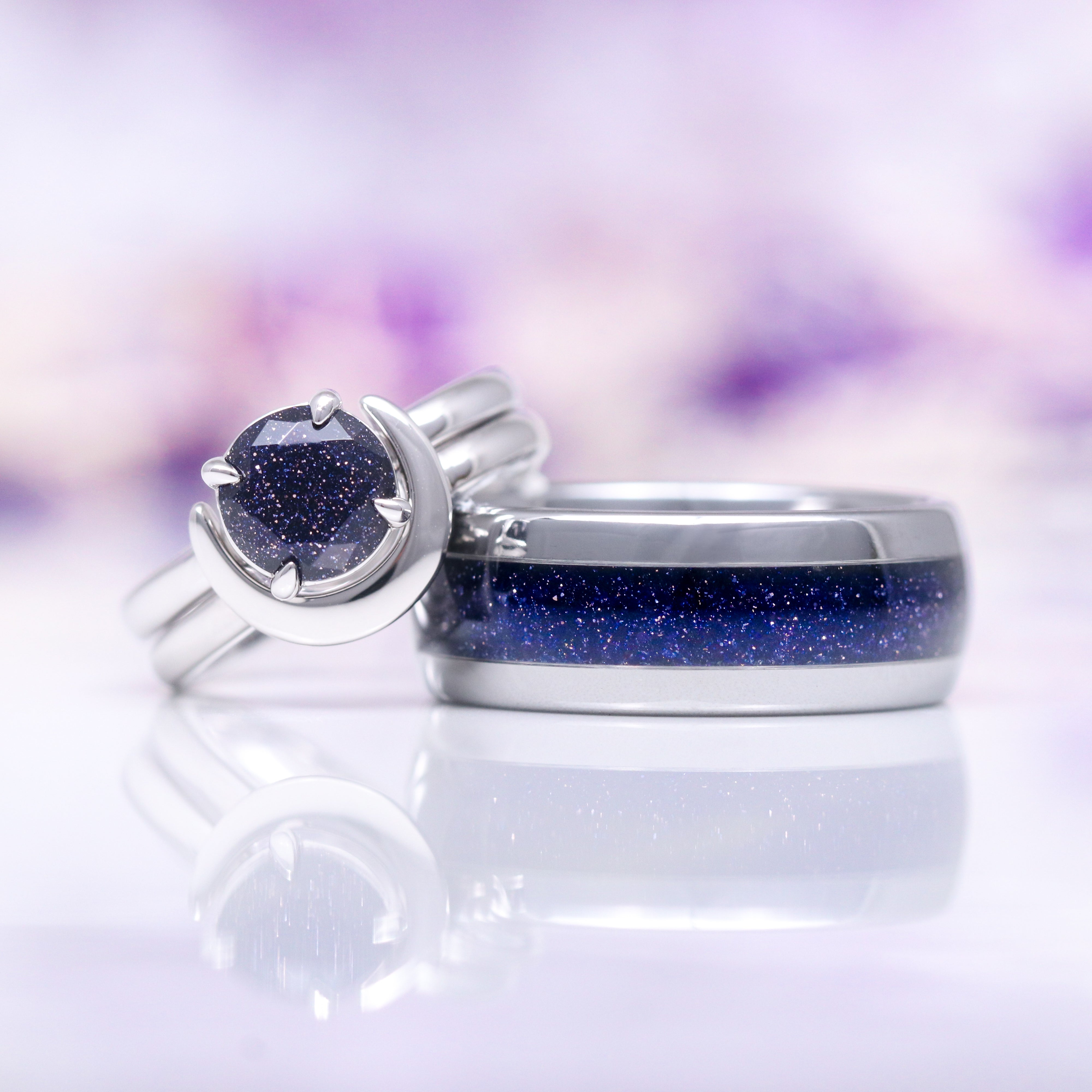 Starry Night Crescent Moon Engagement Ring Set - Sterling Silver Wedding Band for Women - Perfect for Proposals, Anniversaries & Romantic Gifts