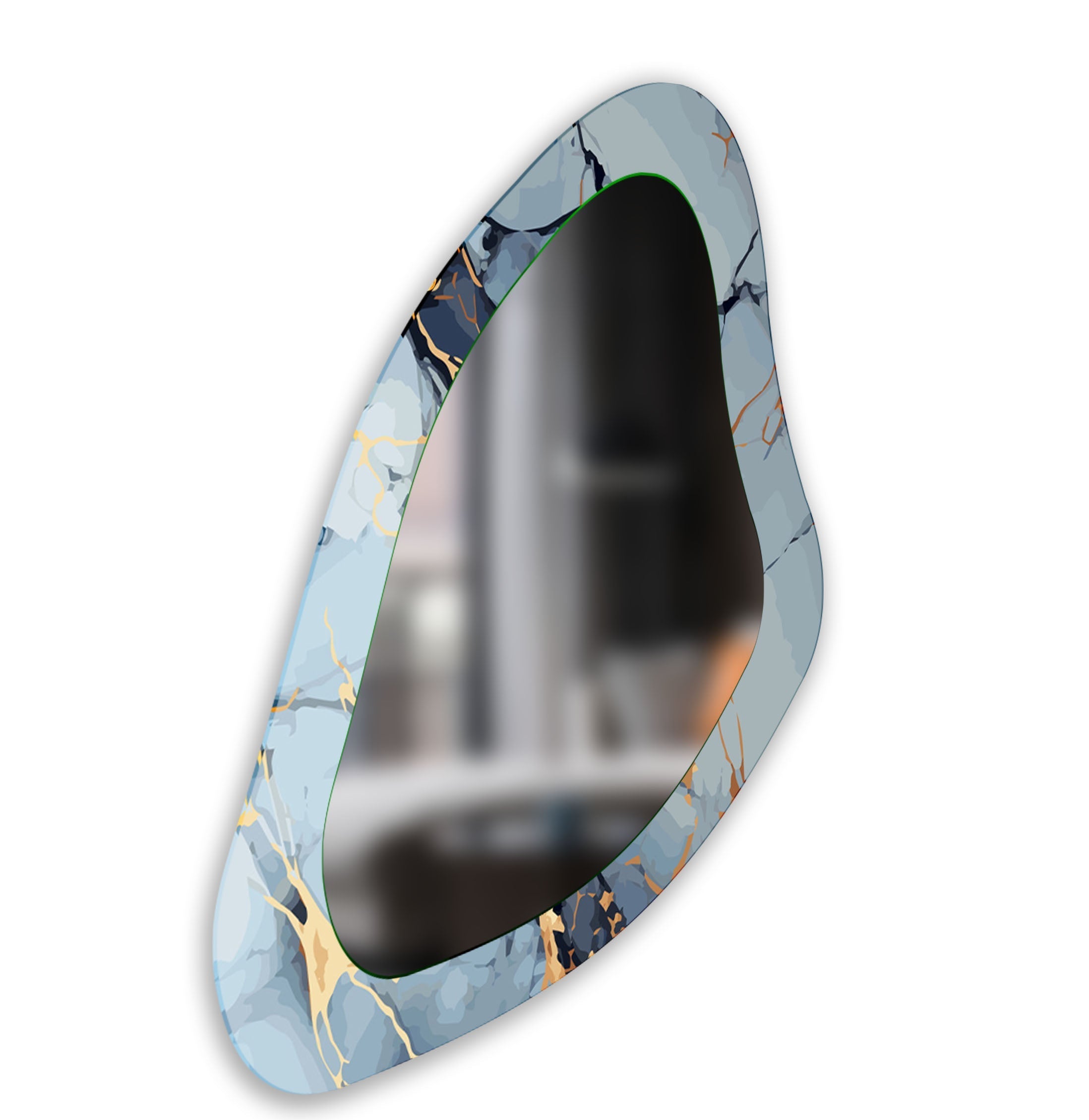Blue Marble Decorative Glass Wall Mirror - Elegant Round Bathroom Vanity Mirror for Bedroom & Living Room Decor