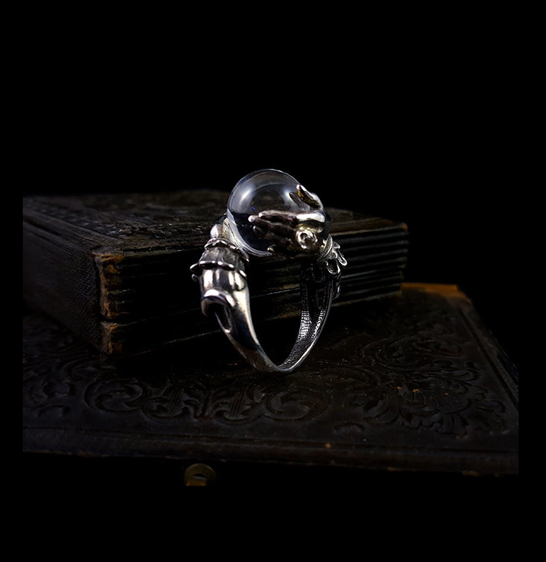 Oracle Ring with Black Hole Nebula Crystal Ball - Unique Spiritual Jewelry for Meditation, Healing & Energy Work - Perfect for Wicca, Reiki & Yoga Practitioners
