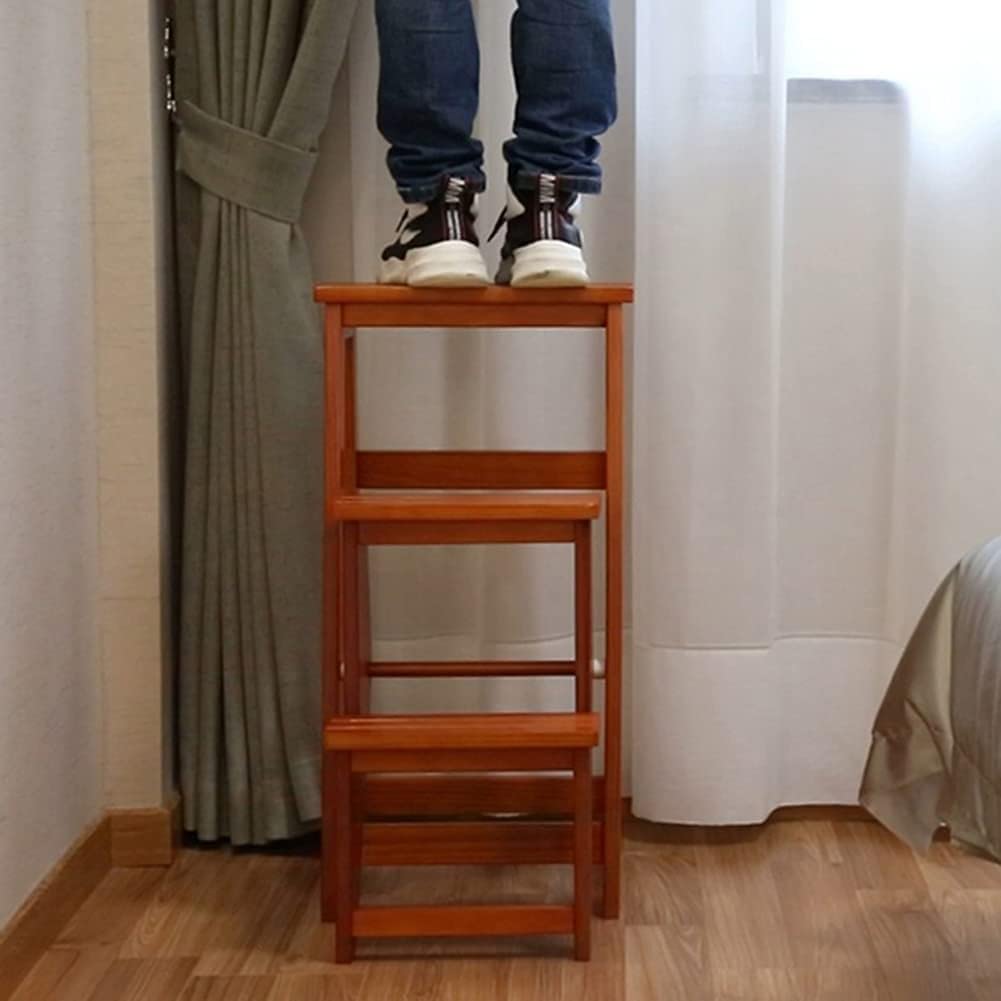 OKUOKA Modern Multifunctional Step Stool - Wooden Folding Library Ladder Chair, Max Load 150kg for Home, Kitchen, Office & Bookshelf Access