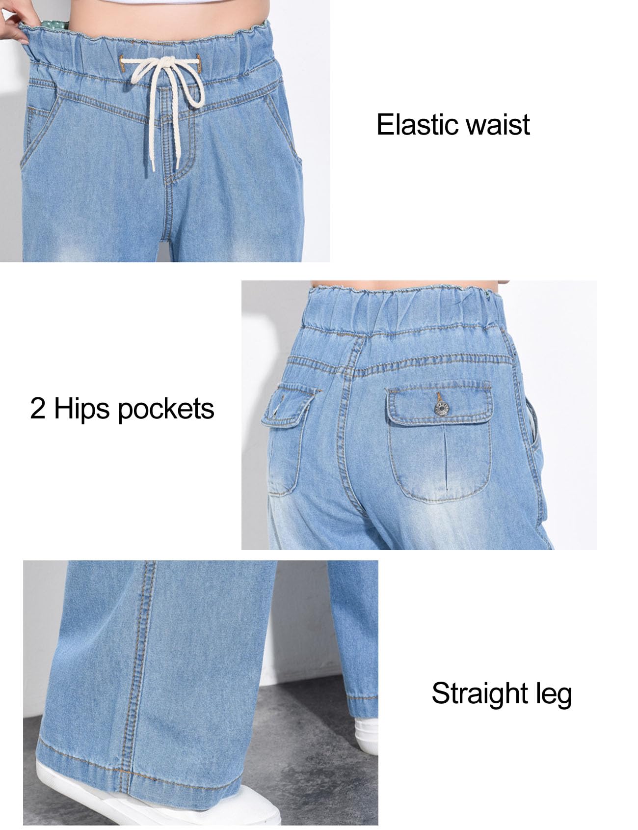 Flygo Women's Stretchy High Waist Wide Leg Denim Jeans - Comfortable Casual Pants for Work, Travel & Everyday Wear