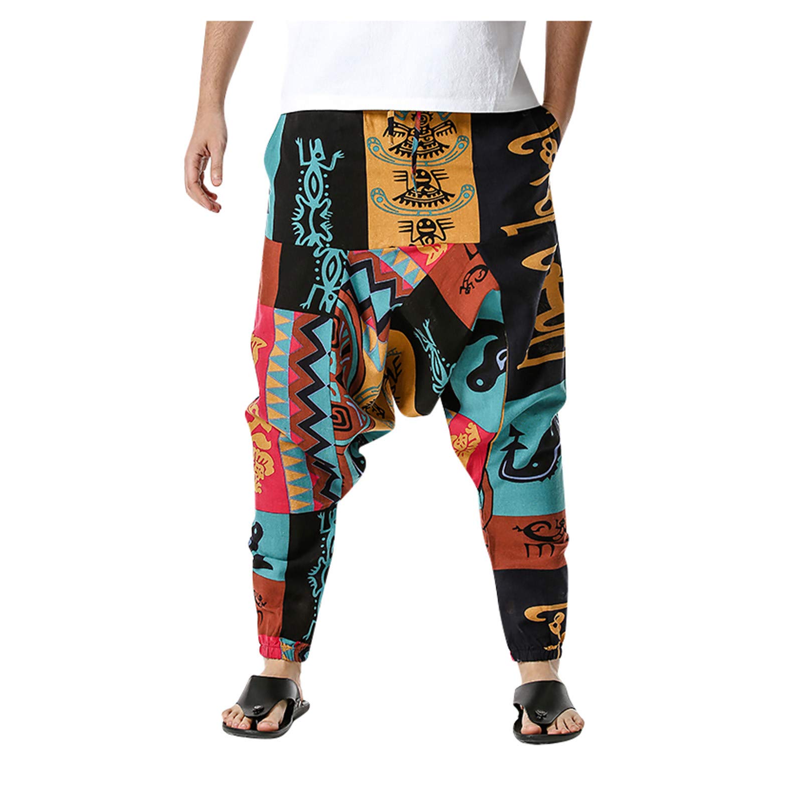 Men's Cotton-Linen Elastic Waist Casual Pants - Lightweight Loose Fit Athletic Joggers for Home, Training & Outdoor Activities