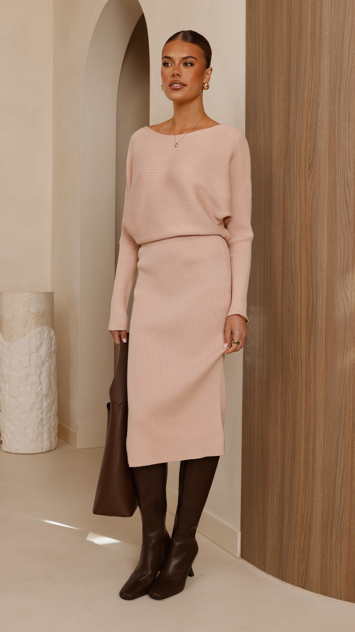 Iluka Knit Midi Skirt for Women - Soft Stretch Camel Color Wrap Skirt | Perfect for Casual Outings, Office Wear & Date Nights