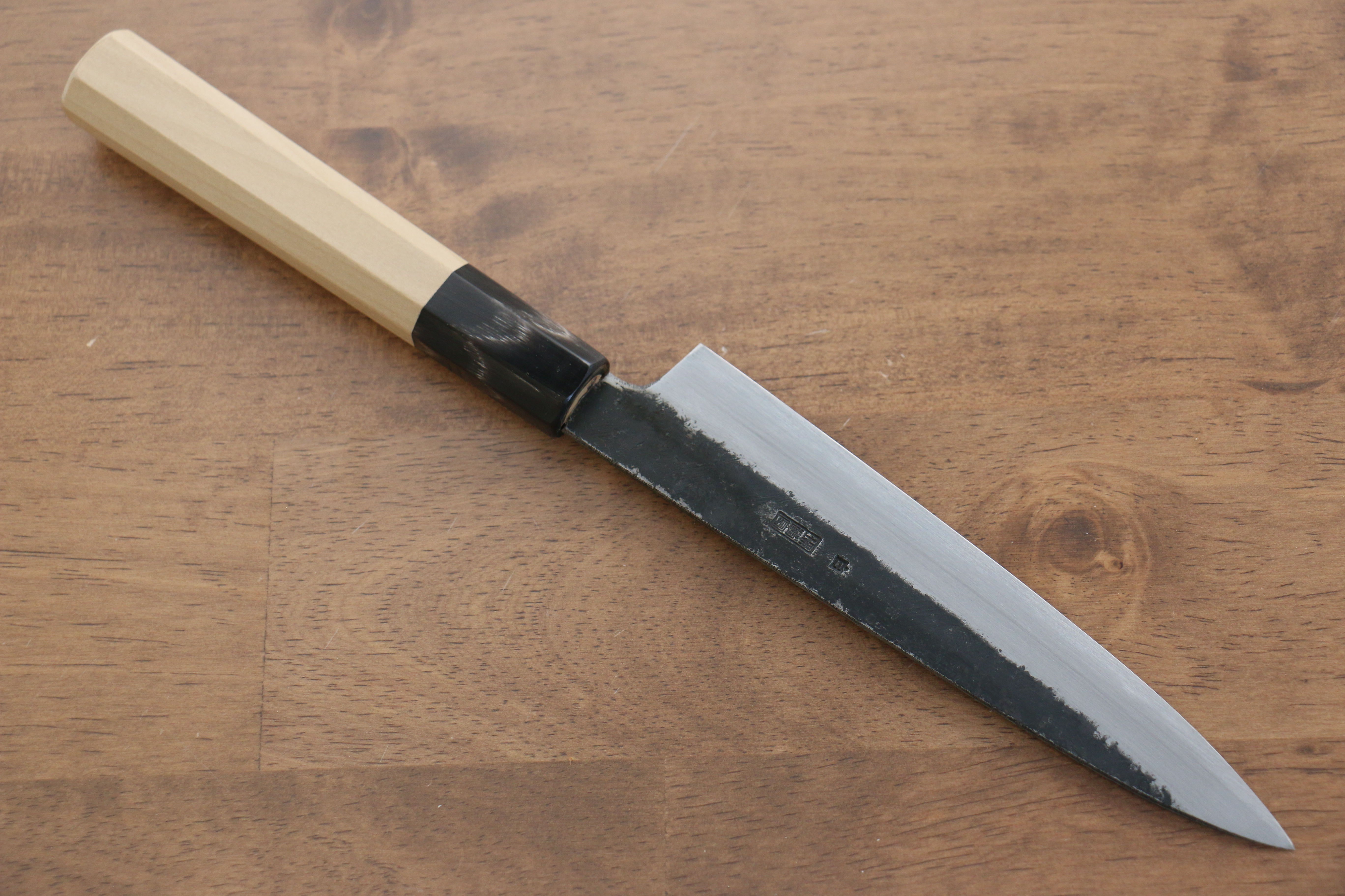 Premium Kikuzuki White Steel No.2 Black Finished 150mm Petty Knife - Japanese Utility Knife with Magnolia Wood Handle for Slicing, Chopping & Precision Kitchen Tasks
