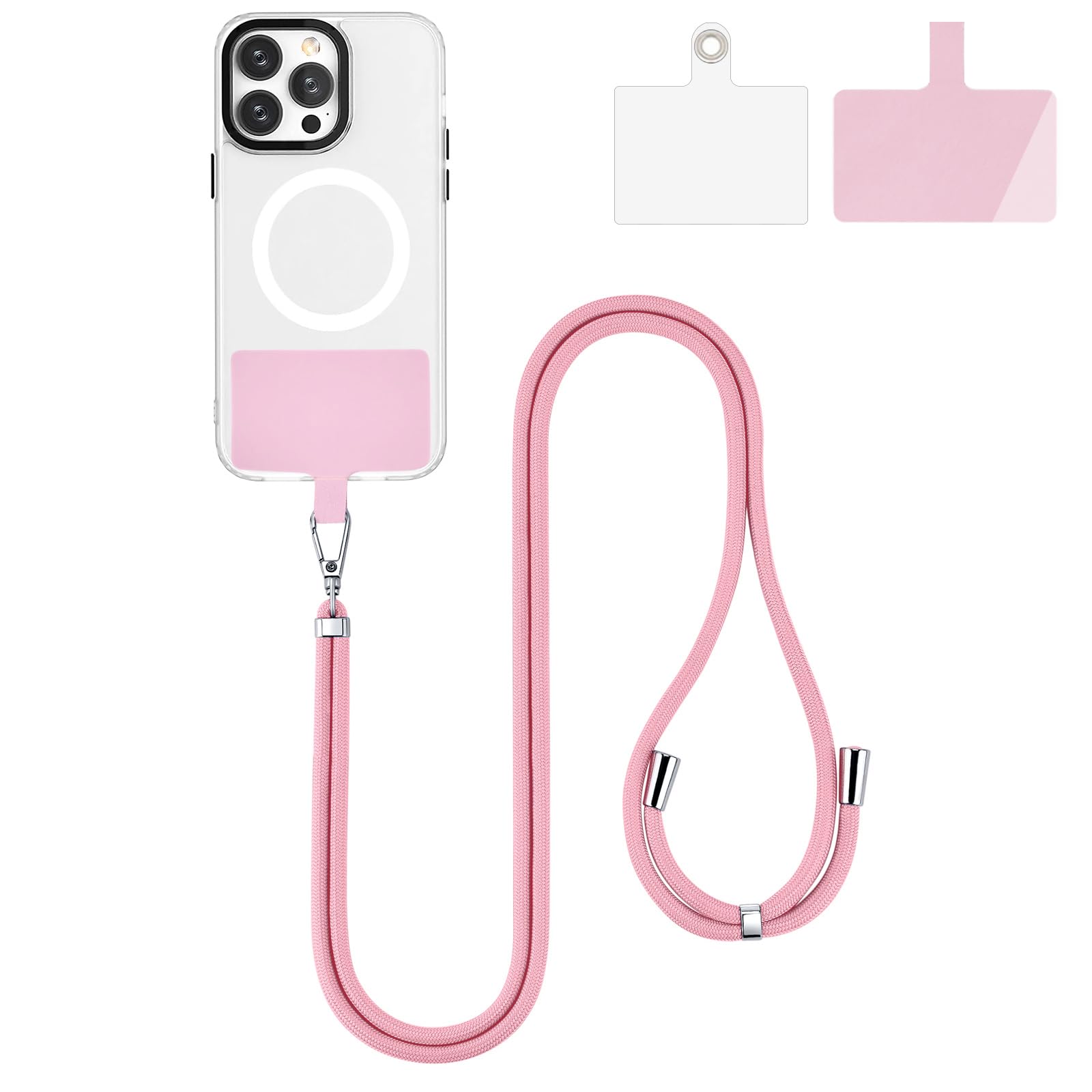 Universal Adjustable Nylon Phone Lanyard for Smartphones - Anti-Theft Crossbody Neck Strap with Patch Holder - Compatible with iPhone, Samsung & Most Phones - Perfect for Travel, Work, Gym & Outdoor Activities (Pink)