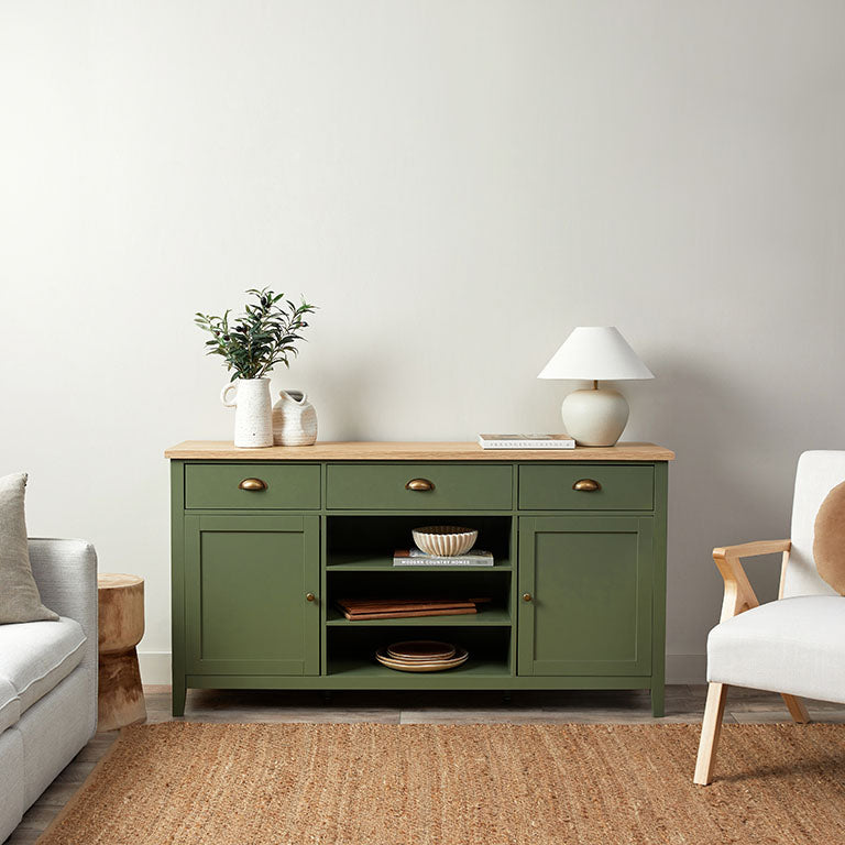Hastings Buffet Sideboard - Olive Green & Natural Wood Finish | Stylish Storage for Dining Room, Living Room & Entryway