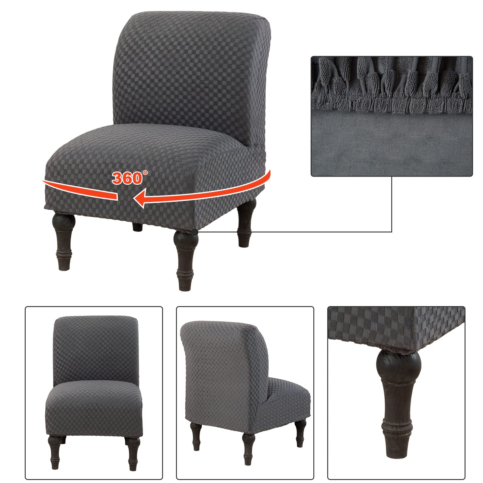 Stretch Jacquard Armless Accent Chair Slipcover - Washable Furniture Protector for Slipper Chairs Without Arms (Dark Grey, 1 Pack) | Perfect for Living Room, Bedroom & Home Decor