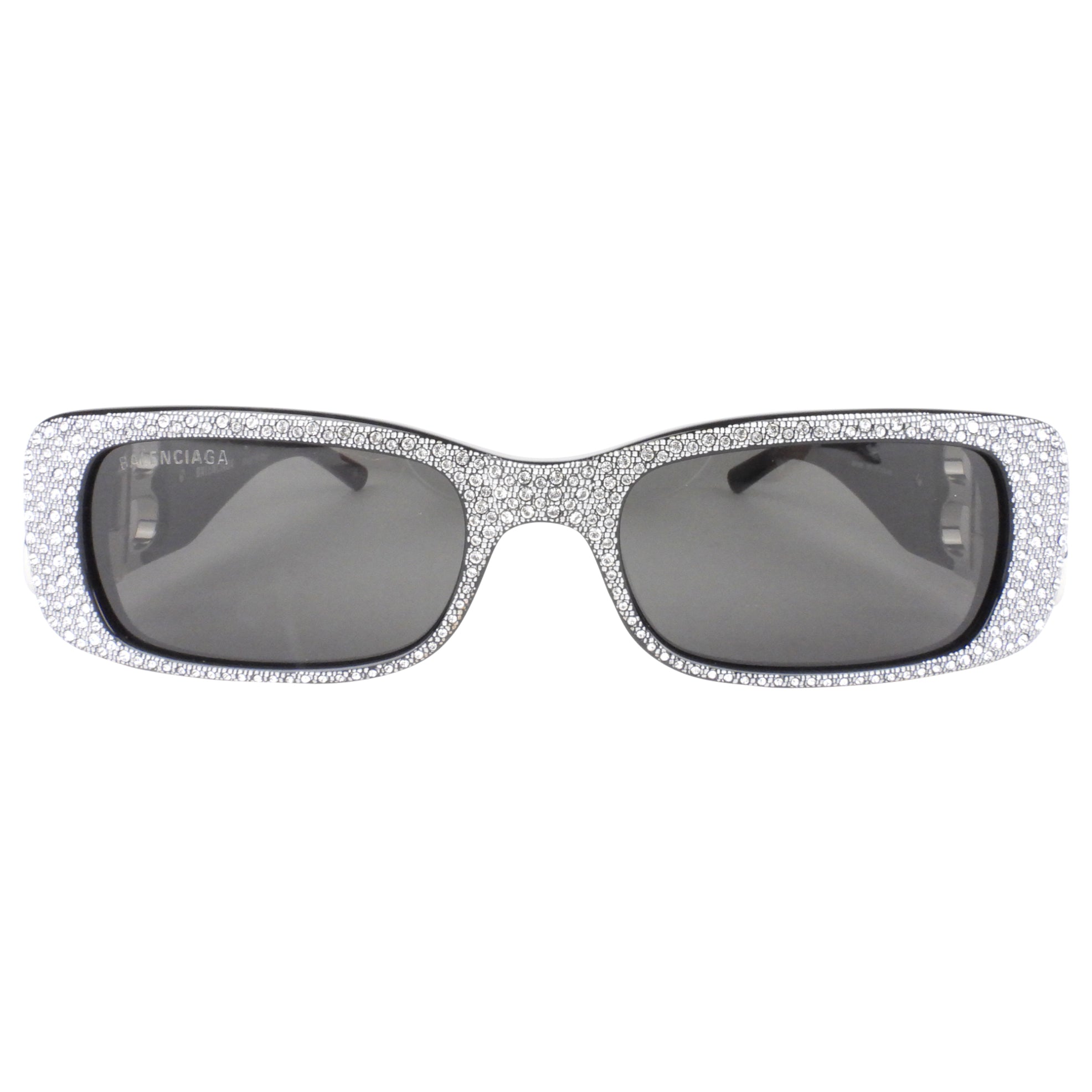 Balenciaga Black Acetate & Rhinestone Monogram Logo Dynasty Sunglasses for Women - Luxury Designer Shades for Fashion, Beach & Outdoor Activities