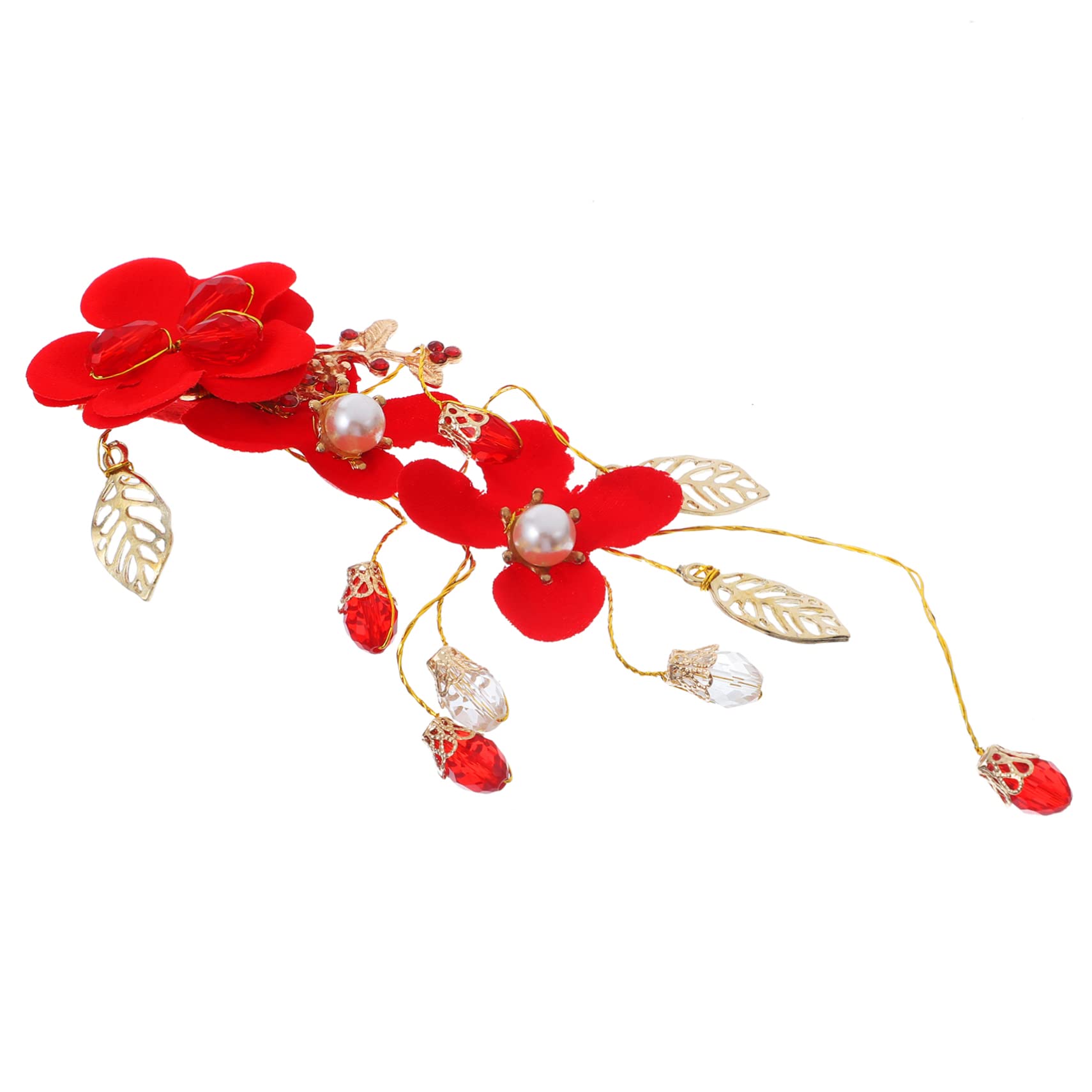 Lurrose Red Flower Rhinestone Hair Clip for Women - Elegant Bridal Hair Accessories with Pearl Details for Weddings, Parties & Special Occasions