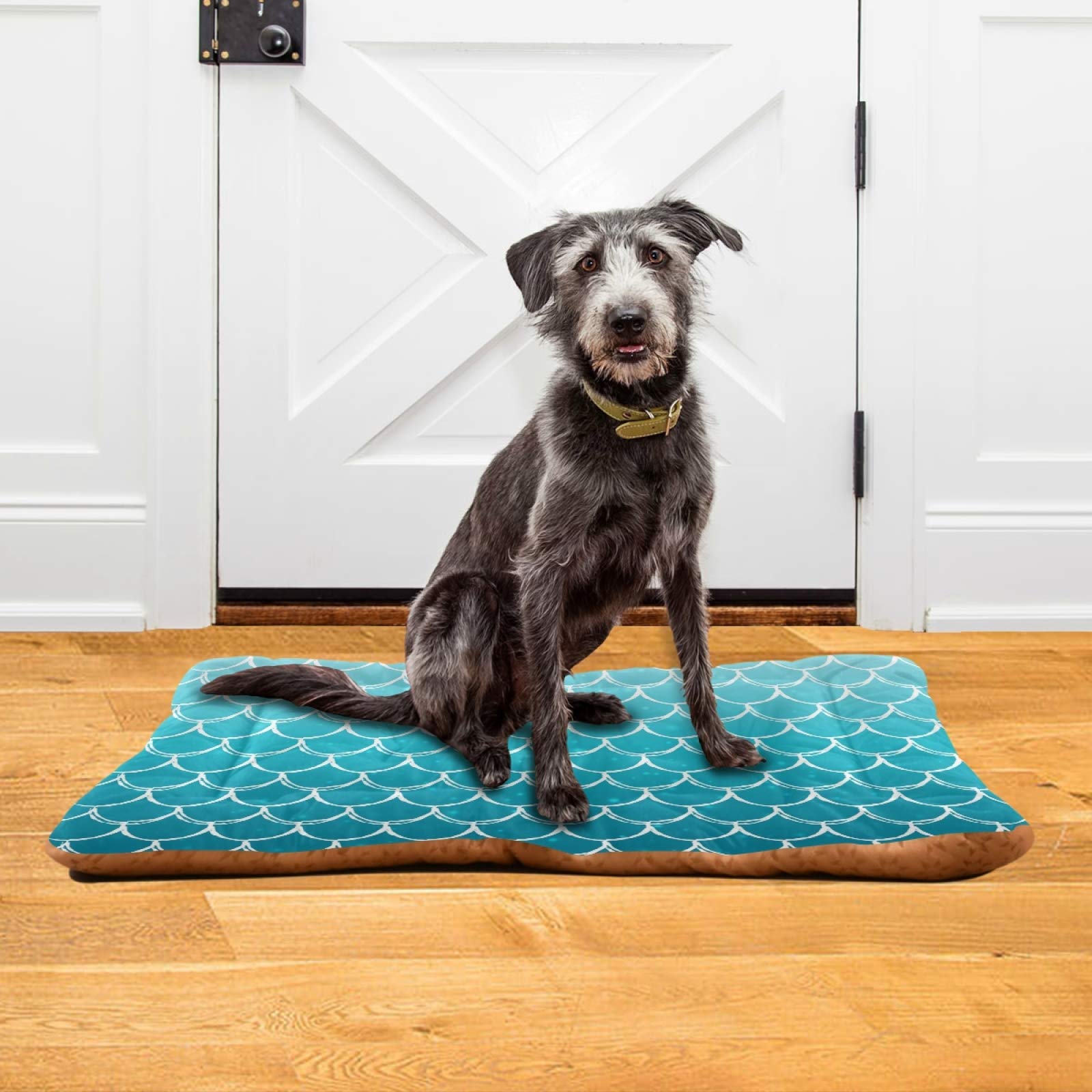 **Blue Mermaid Scale Pet Bed - Ultra Soft Rectangle Dog & Cat Bed for Small to Medium Pets, 24x18 Inch, Calming Comfort for Anxiety Relief - Perfect for Crates, Living Rooms & Bedrooms**