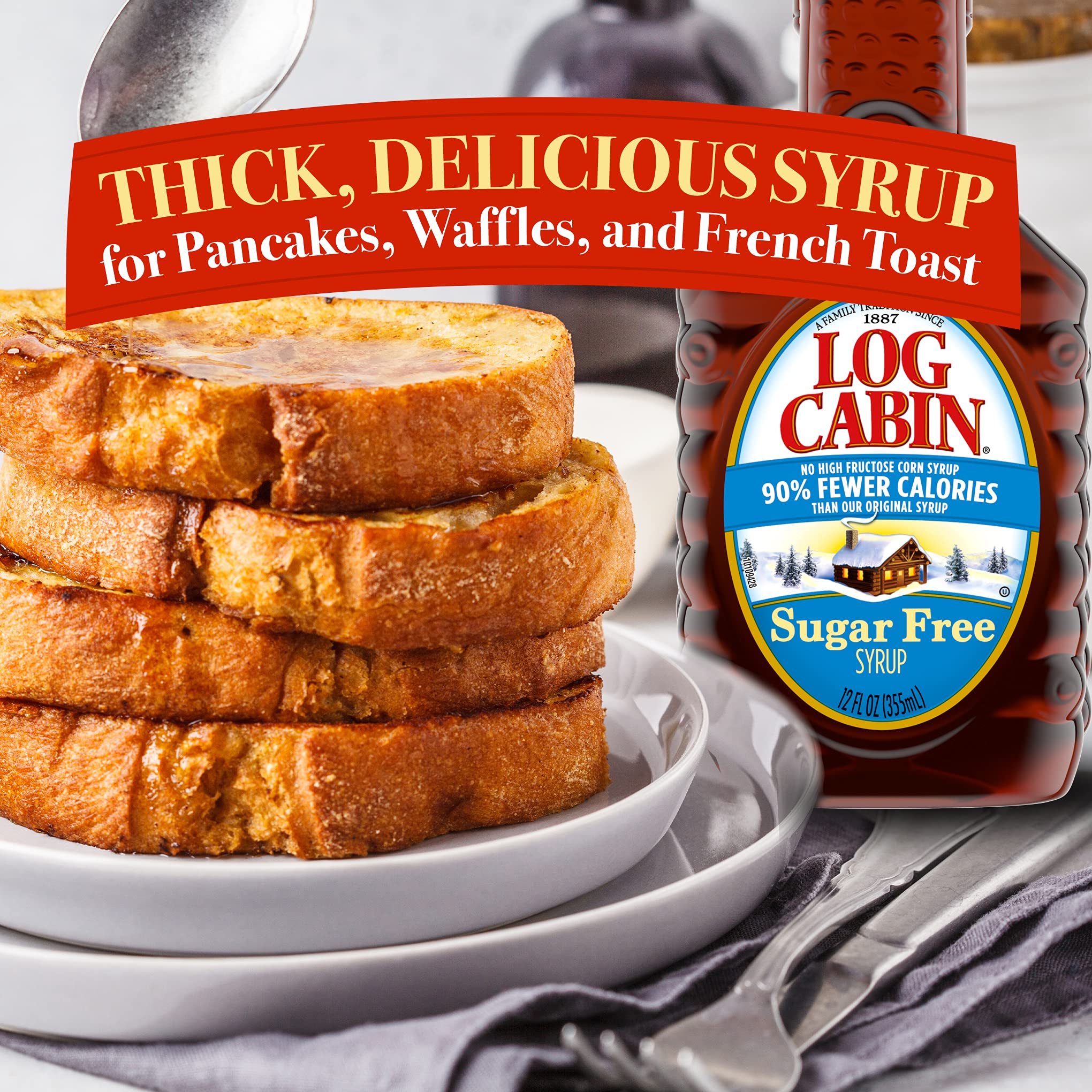Log Cabin Sugar Free Syrup for Pancakes, Waffles & French Toast - 12 oz Bottle | Keto-Friendly Breakfast Syrup | Perfect for Pancake Stacks, Waffle Topping & Dessert Drizzles