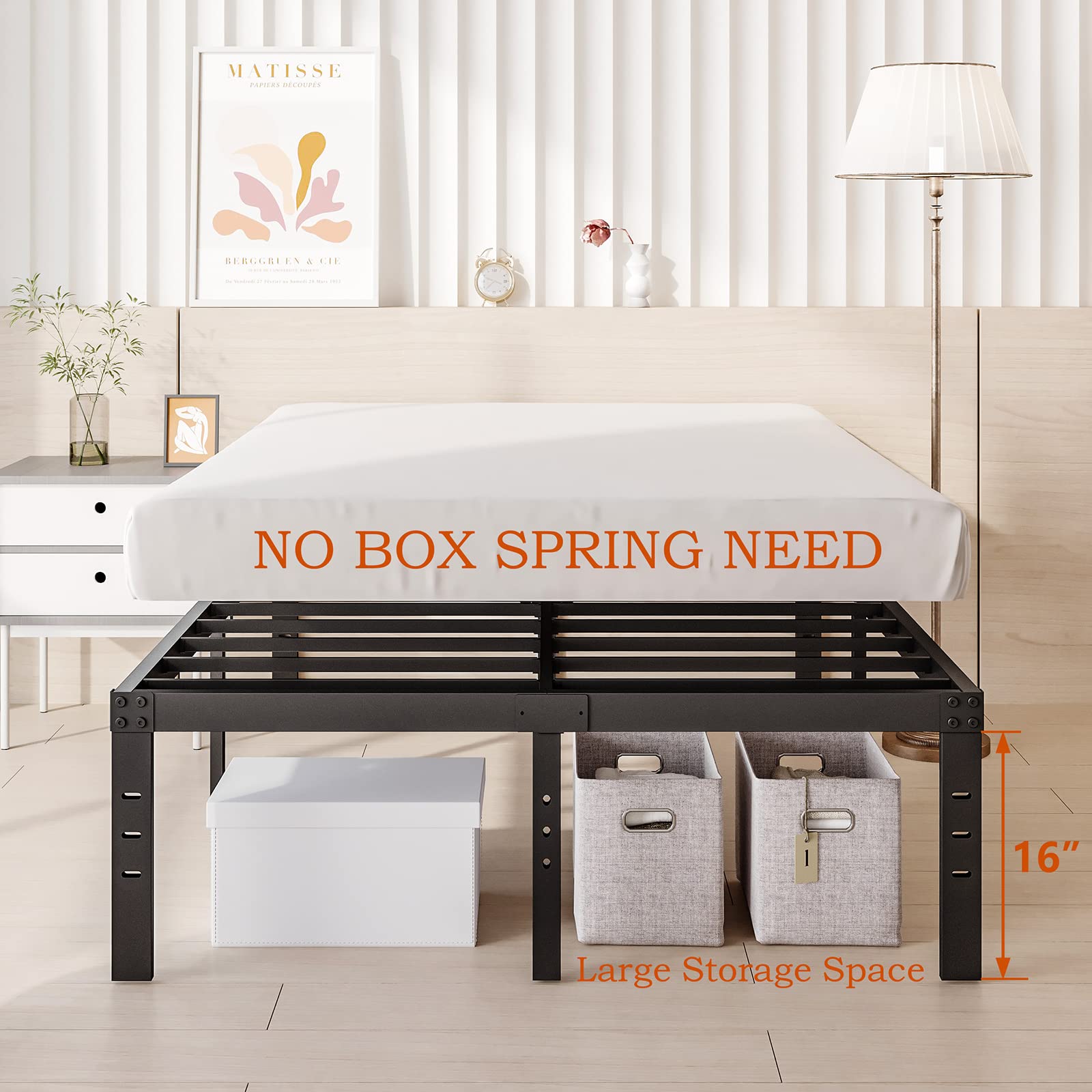 COMASACH 18 Inch Full Size Heavy Duty Metal Bed Frame - No Box Spring Needed, Sturdy Black Tall Bed Frame with 4000Lbs Weight Capacity, Easy Assembly & Noise Free Design - Perfect for Guest Rooms, Dorms & Small Apartments with Under Bed Storage Space