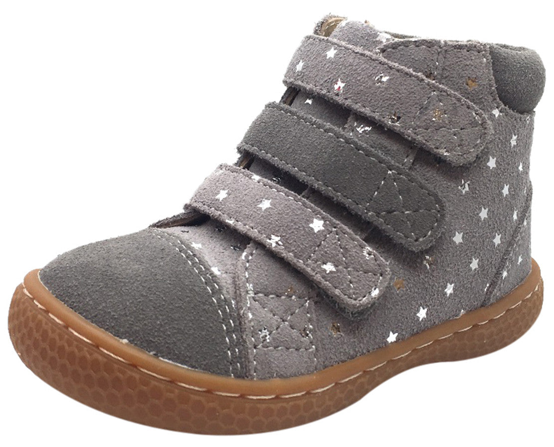 Livie & Luca Jamie Dusk Grey Starry Suede High Top Sneakers for Girls - Triple Hook & Loop Closure - Comfortable Kids Shoes for School, Play & Everyday Wear