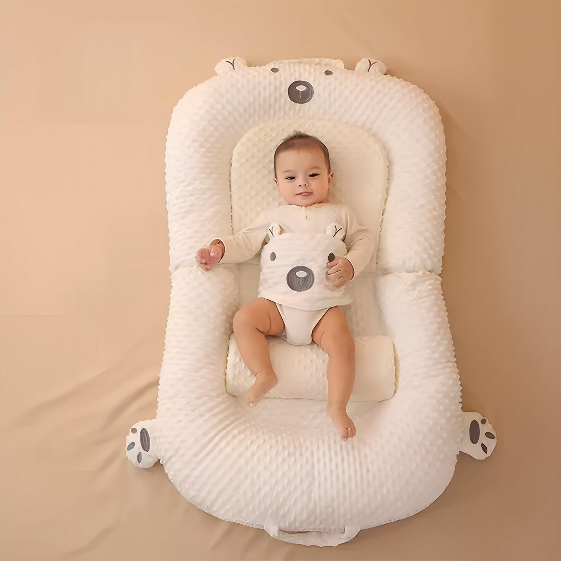 Breathable Portable Baby Recliner for Newborns 0-24 Months - Foldable 3D Bean Velvet Infant Nest with Soft Cover - XL Size (44